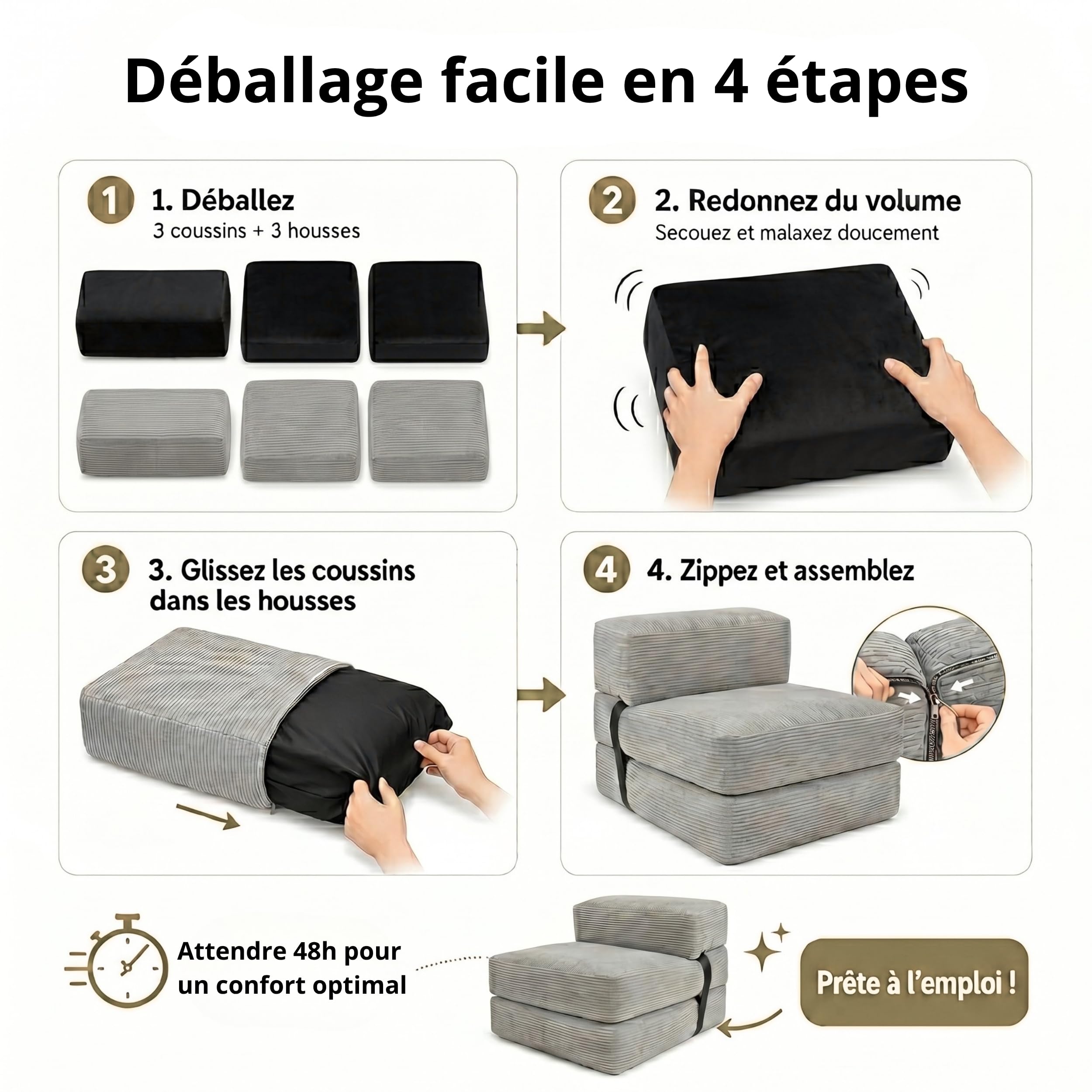 bananair - Chauffeuse 1 Place Adulte Convertible - Matelas d'Appoint Déhoussable en Velours Côtelé - Canapé Lit, Futon Pliable Pratique & Confortable, Rembourré en Mousse (70 x 190 cm, Gris Foncé)
