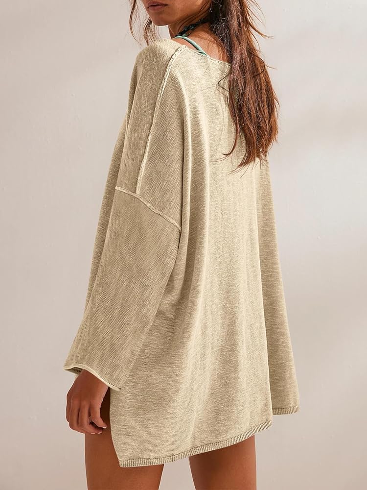 トップス Lig. hem design tops Tankaneo Womens Long Sleeve Shirts Oversized Lightweight