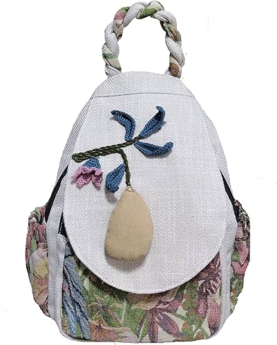 Vista 73 de HUANGGUOSHU Mujer de algodón tejido bohemio cáñamo Boho lona bordado múltiples bolsillos retro linda mochila cartera mochila mochila gato caprichoso