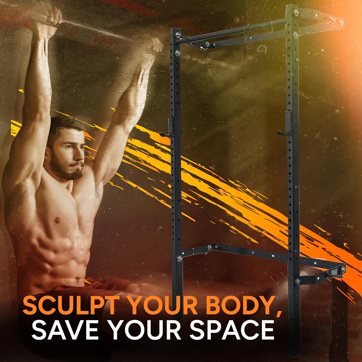 PRx Performance Murphy Foldable Squat Rack with Space-Saving Pull-Up Bar - Wall-Mounted Gym Equipment, Includes J-Cups for Barbell, Ideal for Strength Training, Bench Press and Leg Squats