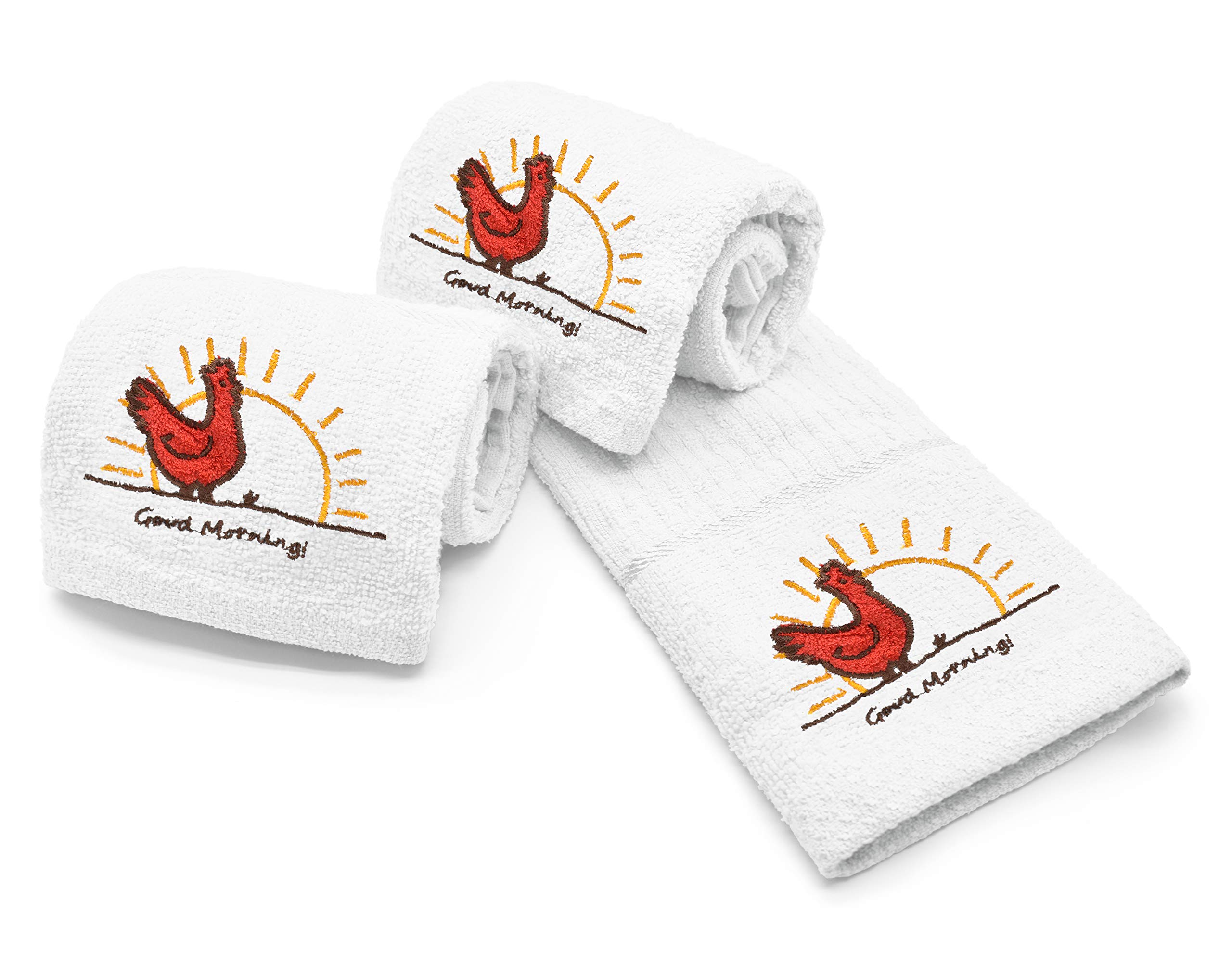 Ashley Mills Woven Embroidered Tea Towels Pack of 3 Large 40 x 70cms Super Absorbent Farm Animals 5 Styles 100% Cotton (Chicken, White) โ image 1