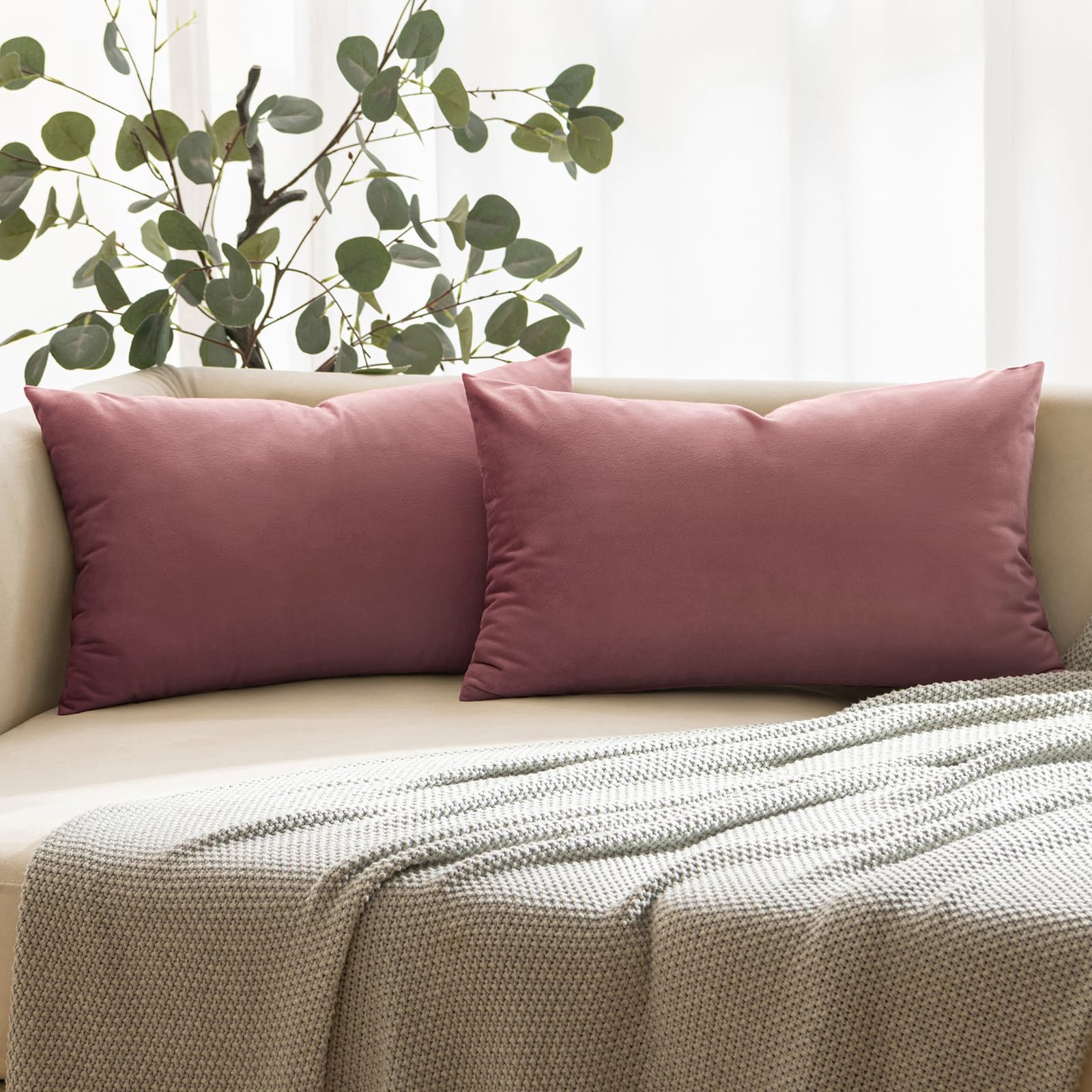 2Pc Premium Holland Velvet Reversible Decorative Throw Pillow/Cushion Covers with Invisible Zipper - (Rose Gold, 16x24 inch)-image-31