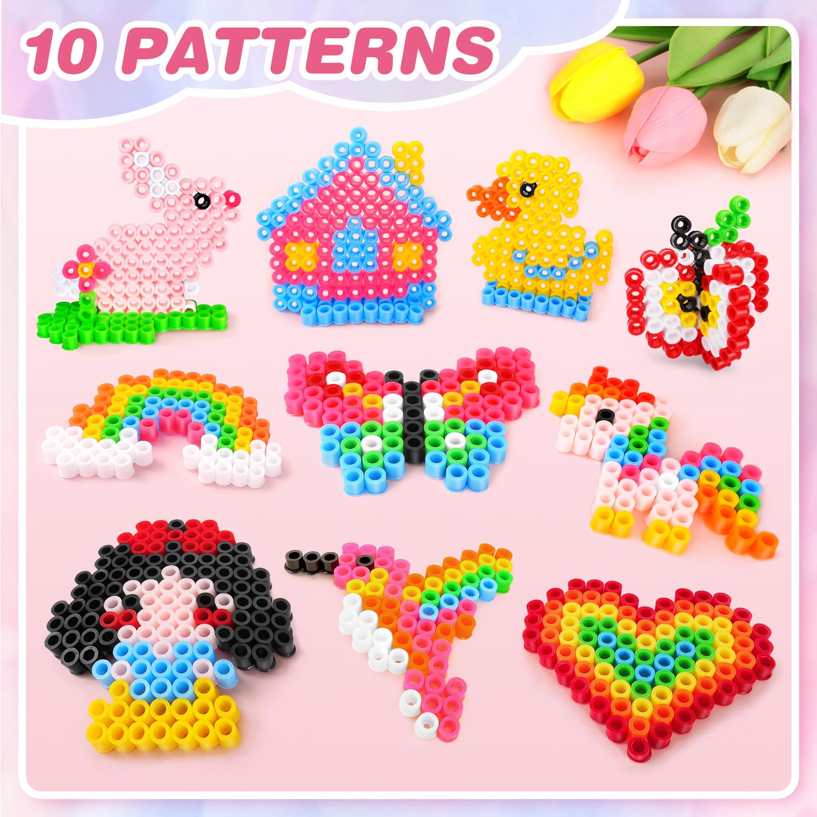 PITMT 1050 Pièces Perles à Repasser 10mm – Kit XL Avec 9 Couleurs, Plaque, 11 Motifs, 5 Porte-clés & Accessoires – Loisir Créatif Pour Enfants Dès 3 Ans – Cadeau DIY éducatif
