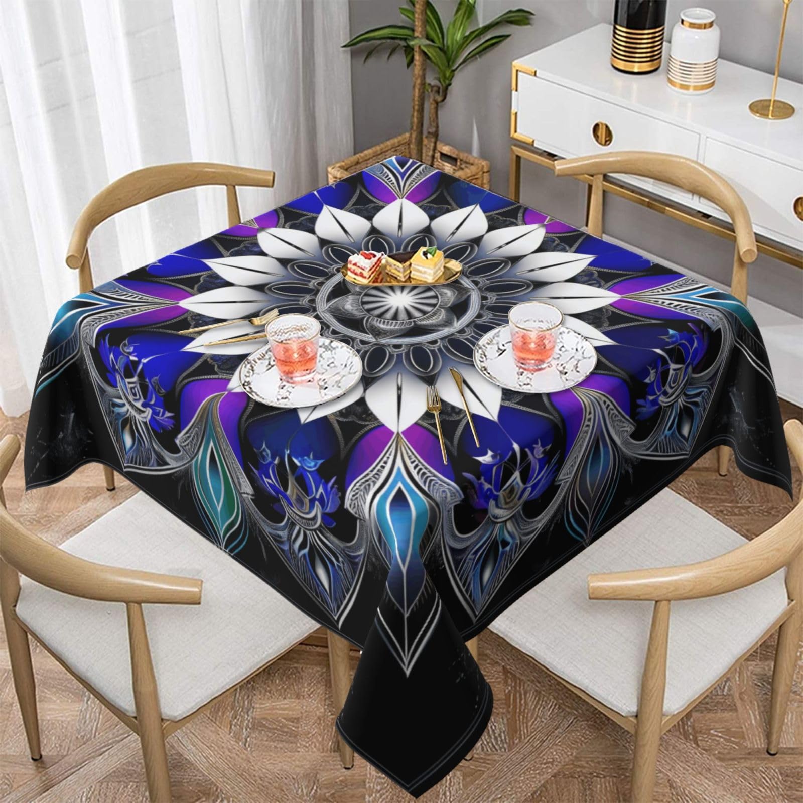 WPKJU Rectangle Mandala Print Printed Square Tablecloth 54x54 inch Water Resistant Table Cover Washable Rectangle Table Cloth for Dining Tables