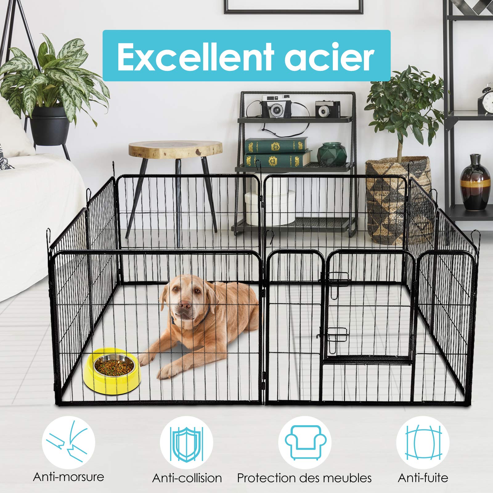 GOPLUS Parque/Valla para Animales de Metal, Parque Plegable con 8 Paneles, Diferentes Formas, Puerta de Doble Bloqueo, Valla para Interior y Exterior, Altura 100 cm, para Perro, Gato, Conejo