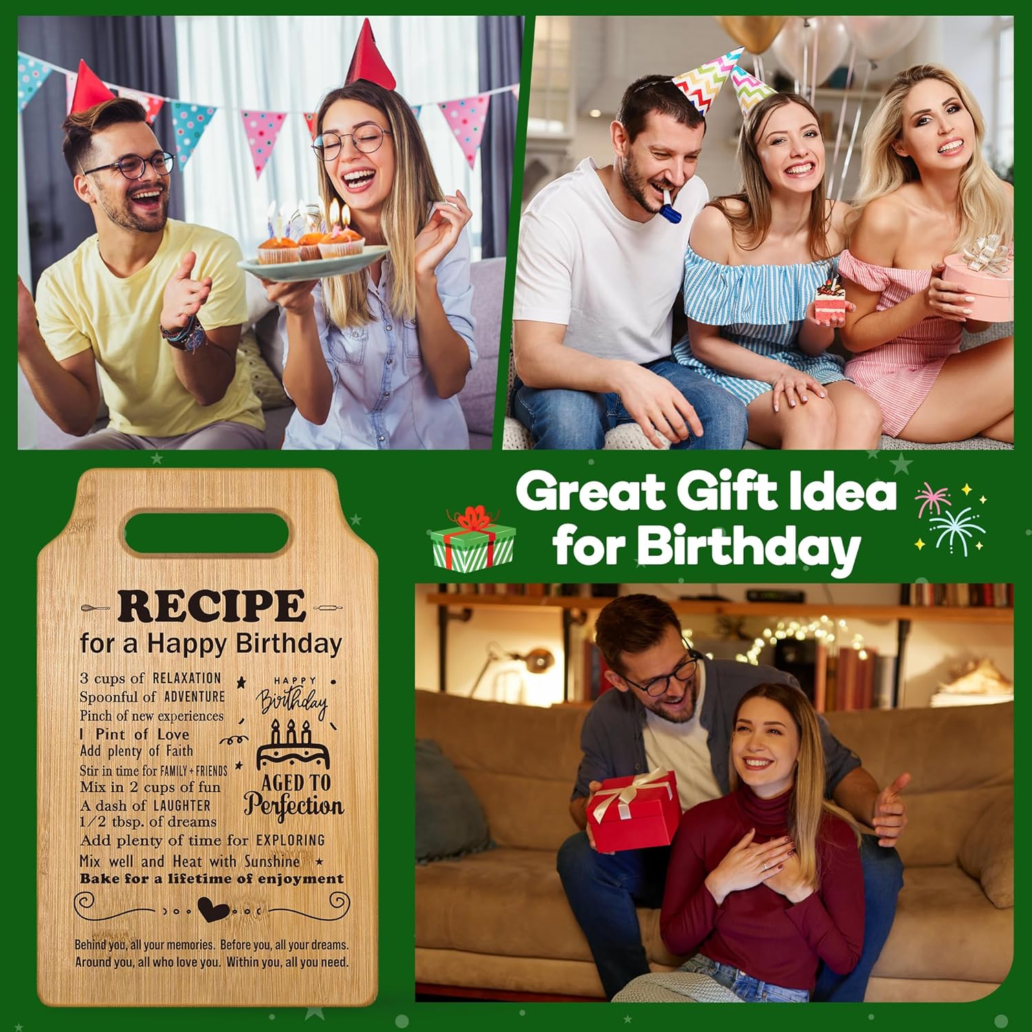 Birthday Gifts for Her & Him - Decoration Ideas, Years Old Gift Baskets for Boyfriend, Girlfriend & Best Friend - Happy Birthday Recipe Cutting Board - Image 6