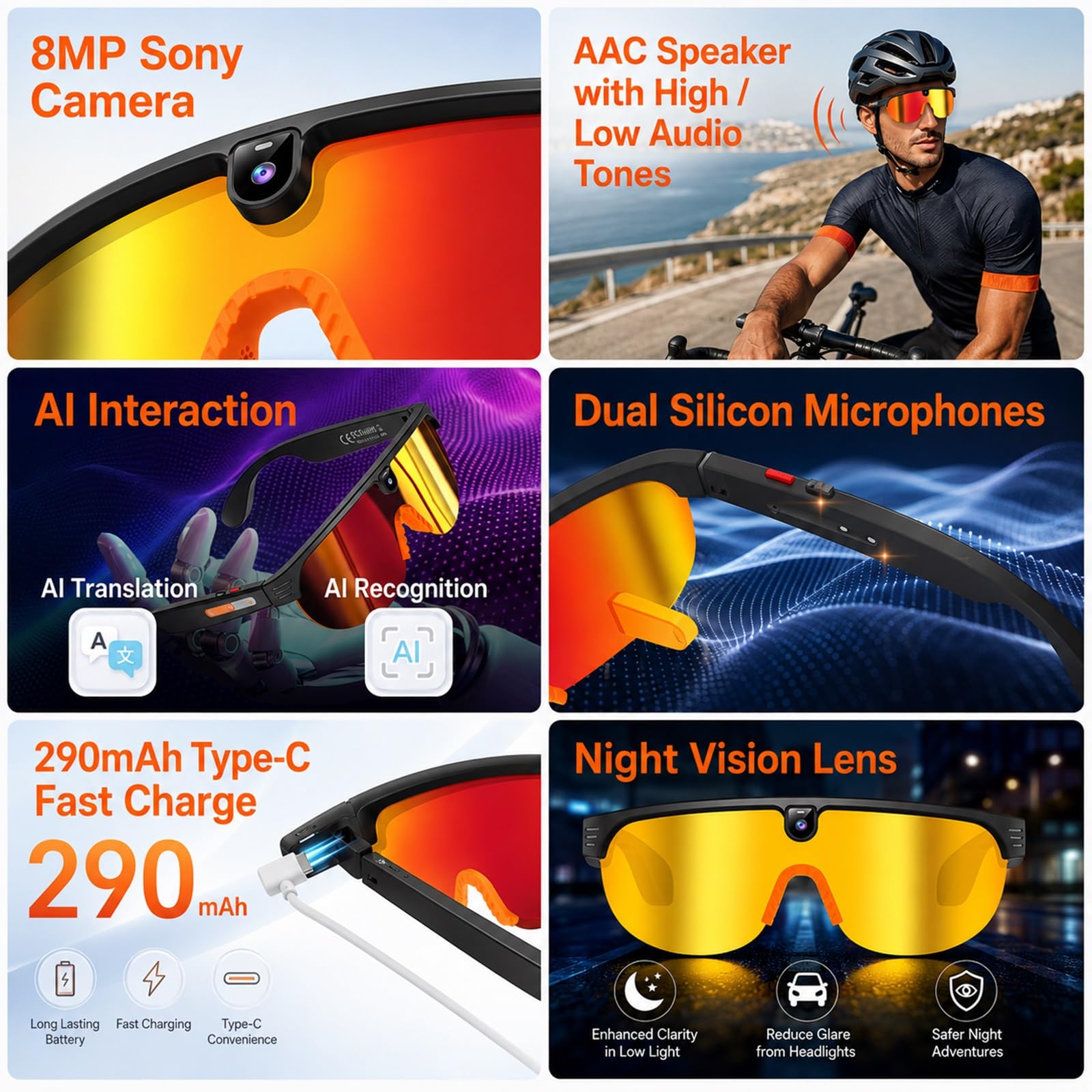Lunettes-caméra Bluetooth Avec Enregistrement Vidéo HD 1080p, Lunettes De Soleil Intelligentes Avec IA Pour Hommes Et Femmes, Audio À Oreilles Libres, Traduction Vocale, Protection UV400(Blue)
