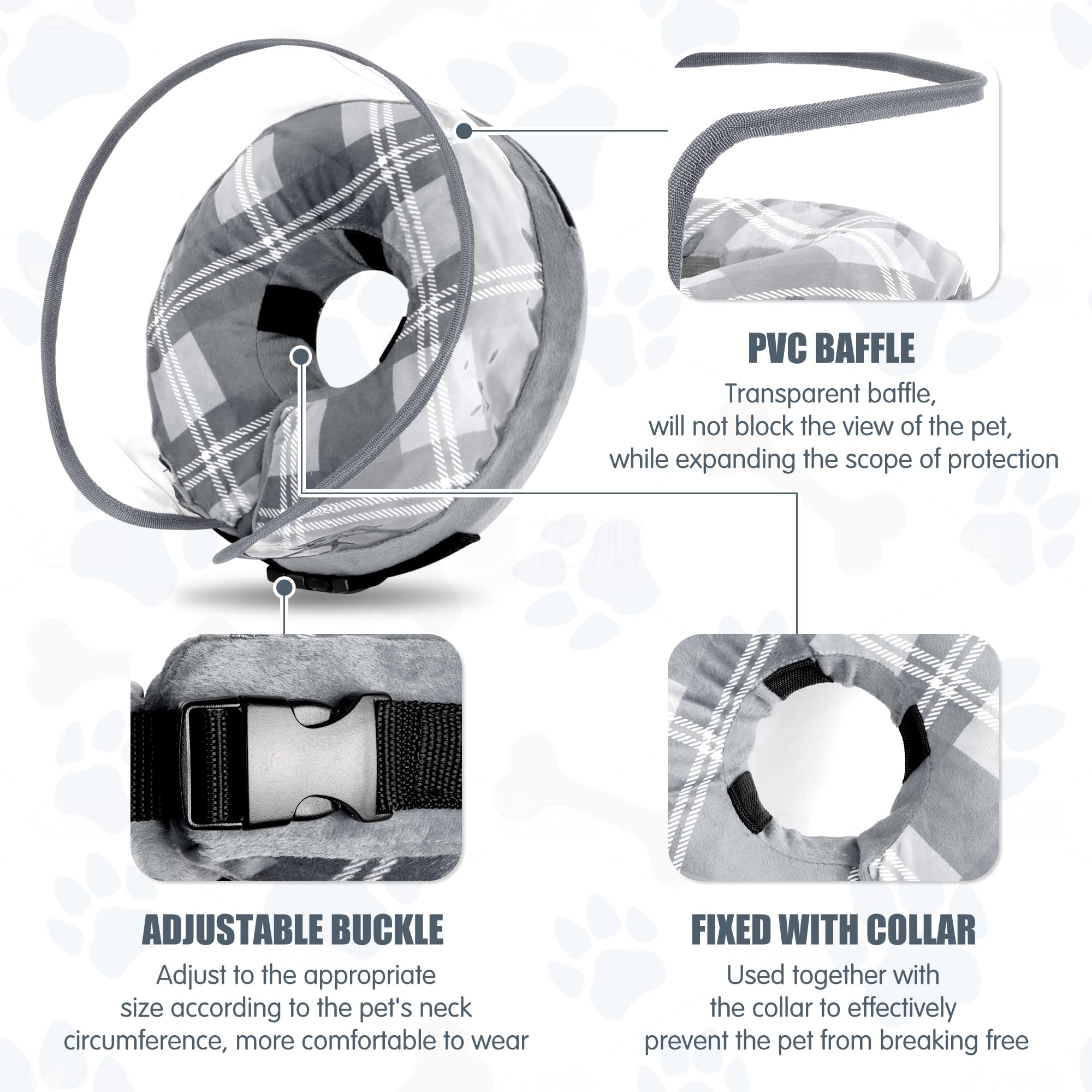 Inflatable Dog Recovery Collar with Raised Baffle - Soft Grey XL Pet Cone - Image 2