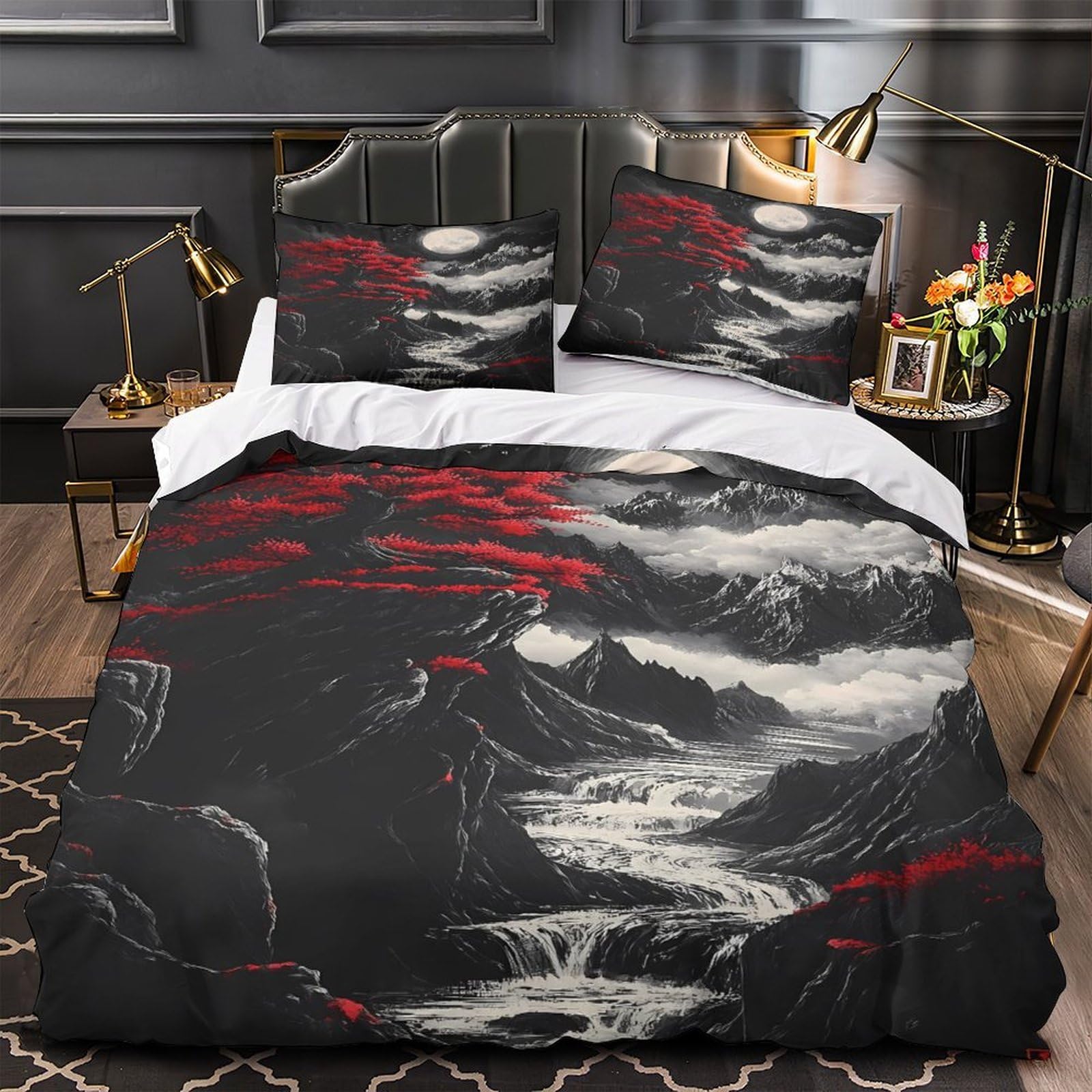 Housse de couette super douce motif roses rouges en textile microfibre premium lit deux places