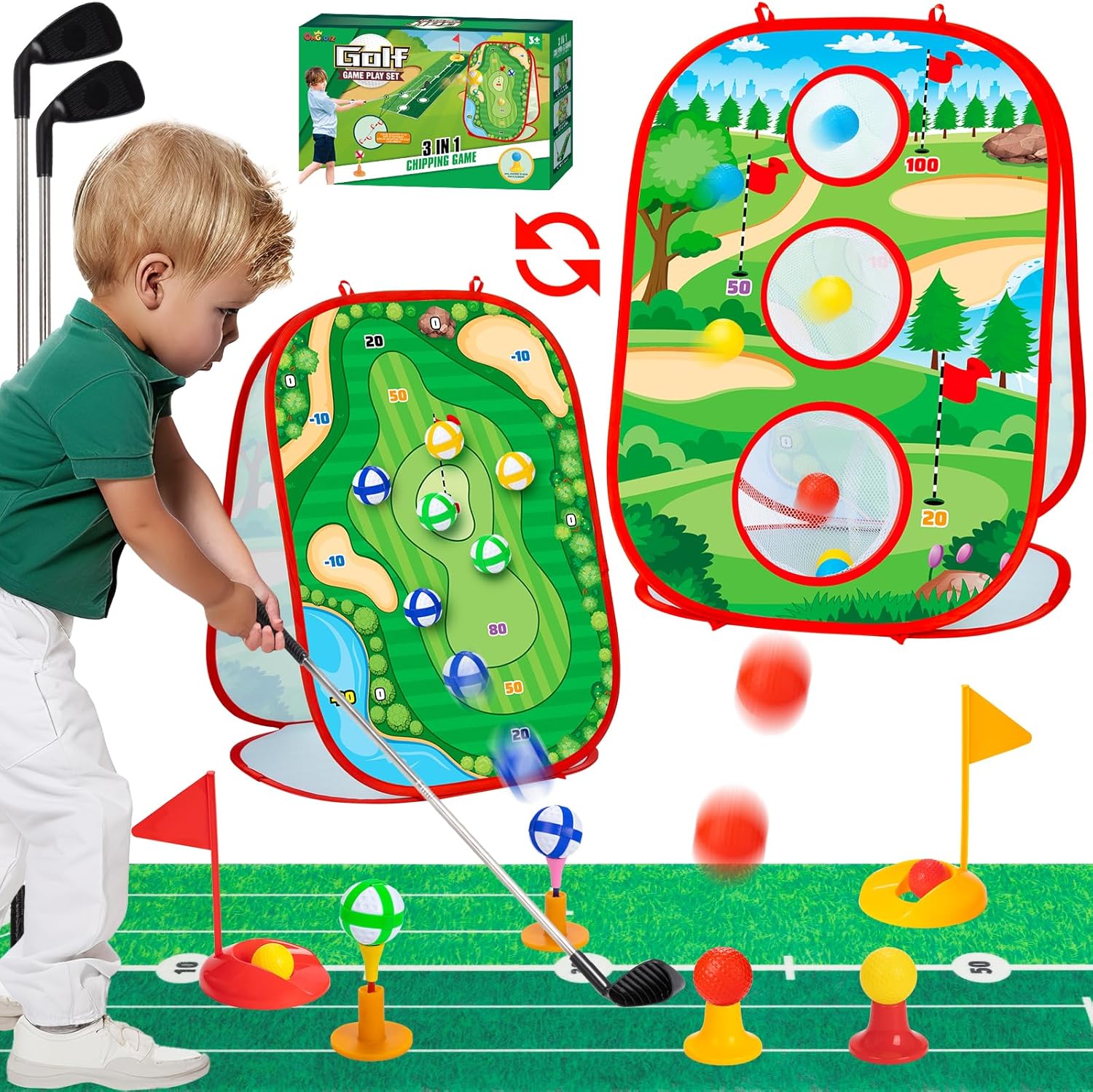 Toddler Golf Toys Set for Kids Golf Game with DoubleSided Golf Chipping Cornhole