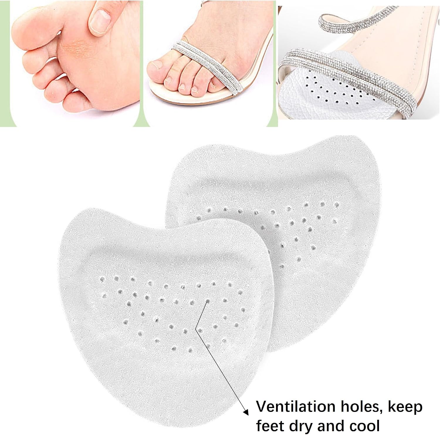 3 Pairs Leather Ball of Foot Cushions for Women, Non-Slip Comfort Foot Pads Shoe Foot Adhesive Protectors