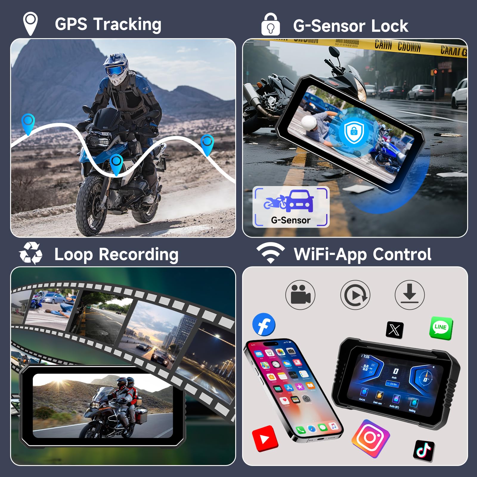 Vtopek 4K Dashcam Motorrad CarPlay 6,25-Zoll Motorrad Display Wireless Carplay Android Auto Motorradnavigationsgeräte IP67 Wasserdicht Motorad Navigation Dual-Bluetooth Siri Fernbedienung 64GB-Kart