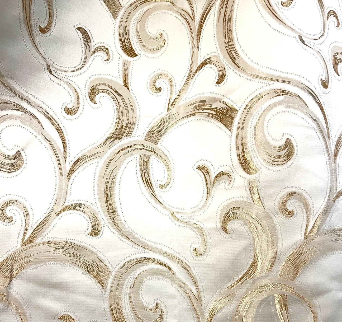 Ikiriska Extra Long Jacquard Curtains with Abstract Pattern (1 Panel) Custom Made (50" Wx132 L, Cream with Gold)
