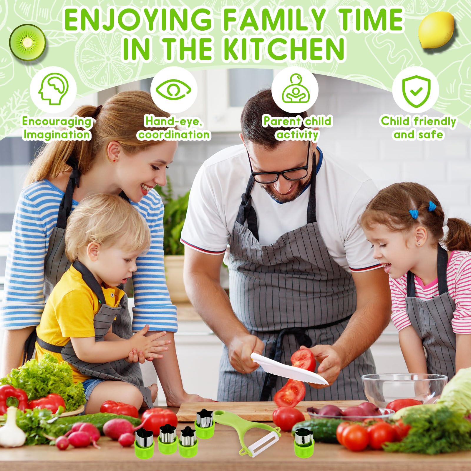 Set Da Cucina Per Bambini 18 Pezzi, Coltelli Sicuri E Utensili Montessori Per Piccoli Chef Dai 2 Agli 8 Anni