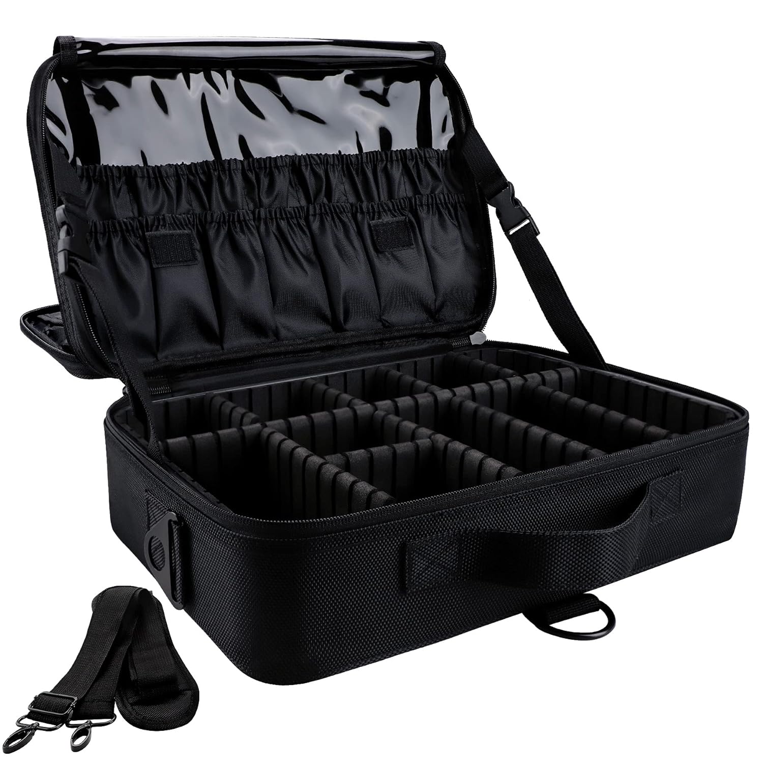 GZCZ 3 Layers Large Capacity Travel Professional Makeup Train Case Cosmetic Brush Organizer Portable Artist Storage bag 16.5 inches with Adjustable Dividers and shoulder strap for Make up Accessories : Beauty