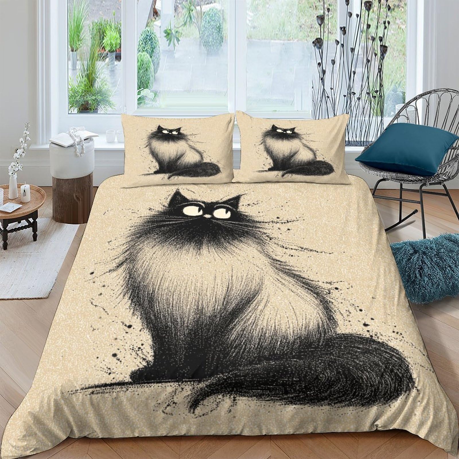 Ctjqhvkz Style-6 3D Printed Fluffy Cat Fitted Sheet Microfiber Soft Beige Cartoon Bed Cover For Bedroom Guest Room Decor Single（135X200cm）