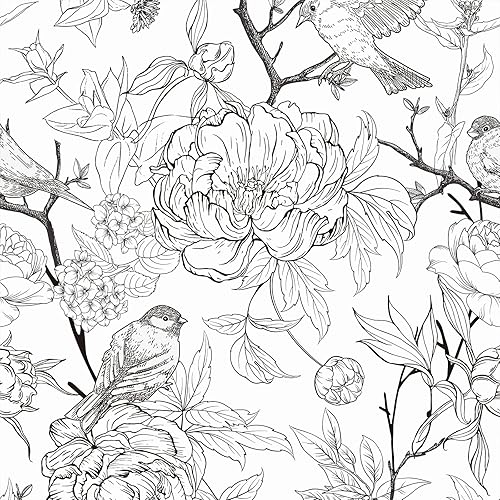 Papel tapiz floral vintage para despegar y pegar flores de colibríes papel tapiz removible papel tapiz decorativo floral papel de contacto de vinilo