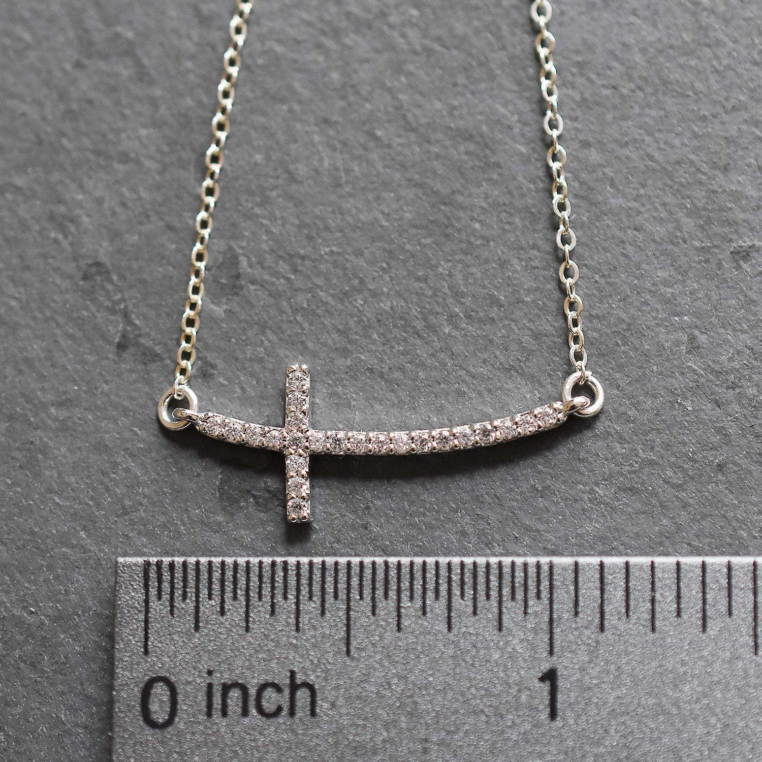 Designed By Stacey Handmade Sideways Curved Cross Necklace, Sterling Silver Chain, Sparkly Cubic Zirconia Religious Jewelry, Gifts for Her, Confirmation, Birthday, Wedding, 16 to 18" Adjustable Chain - Image 6