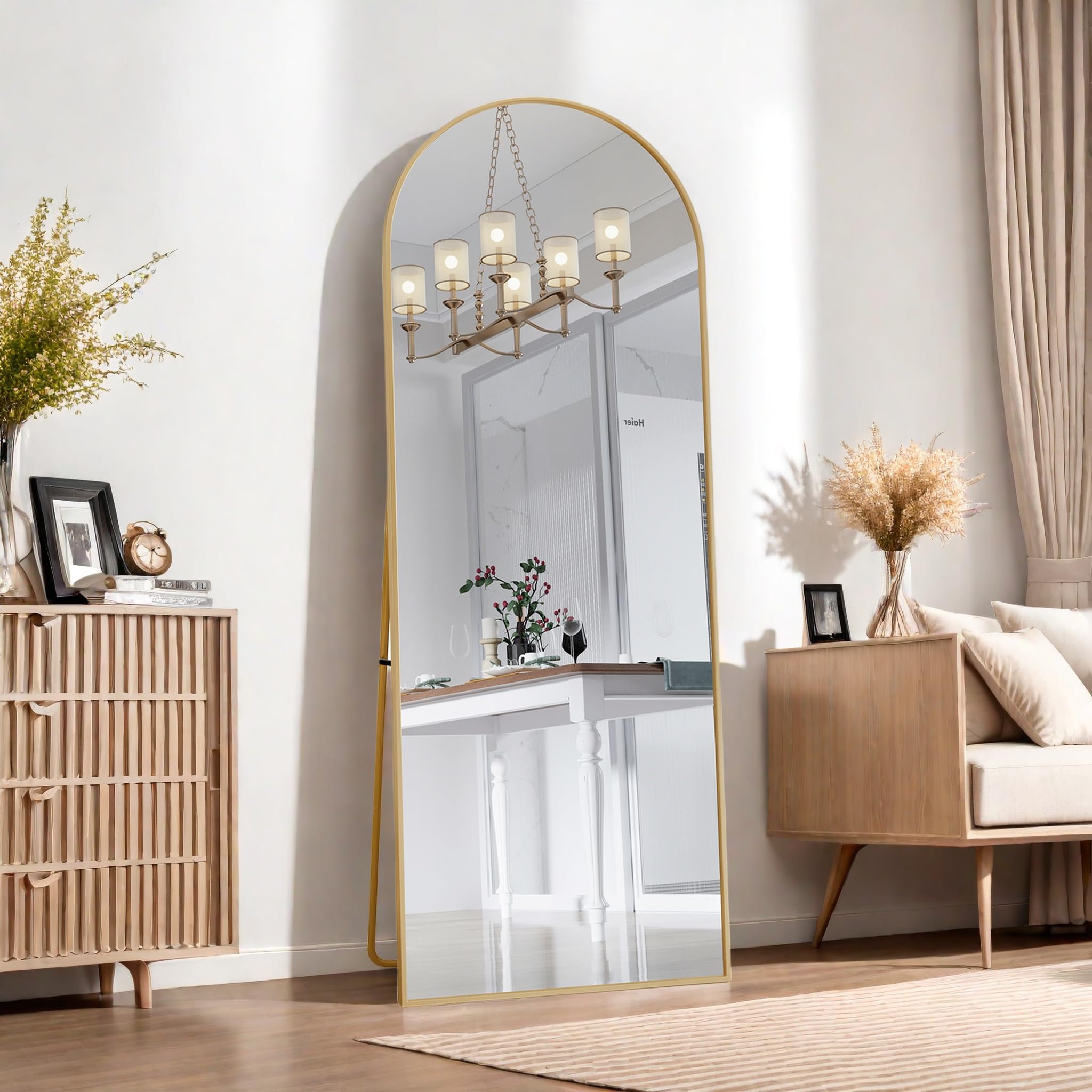Espejo de pie de 162 x 53 cm, arco grande de longitud completa de aluminio dorado, espejo de pared para dormitorio, baño, entrada, tocador