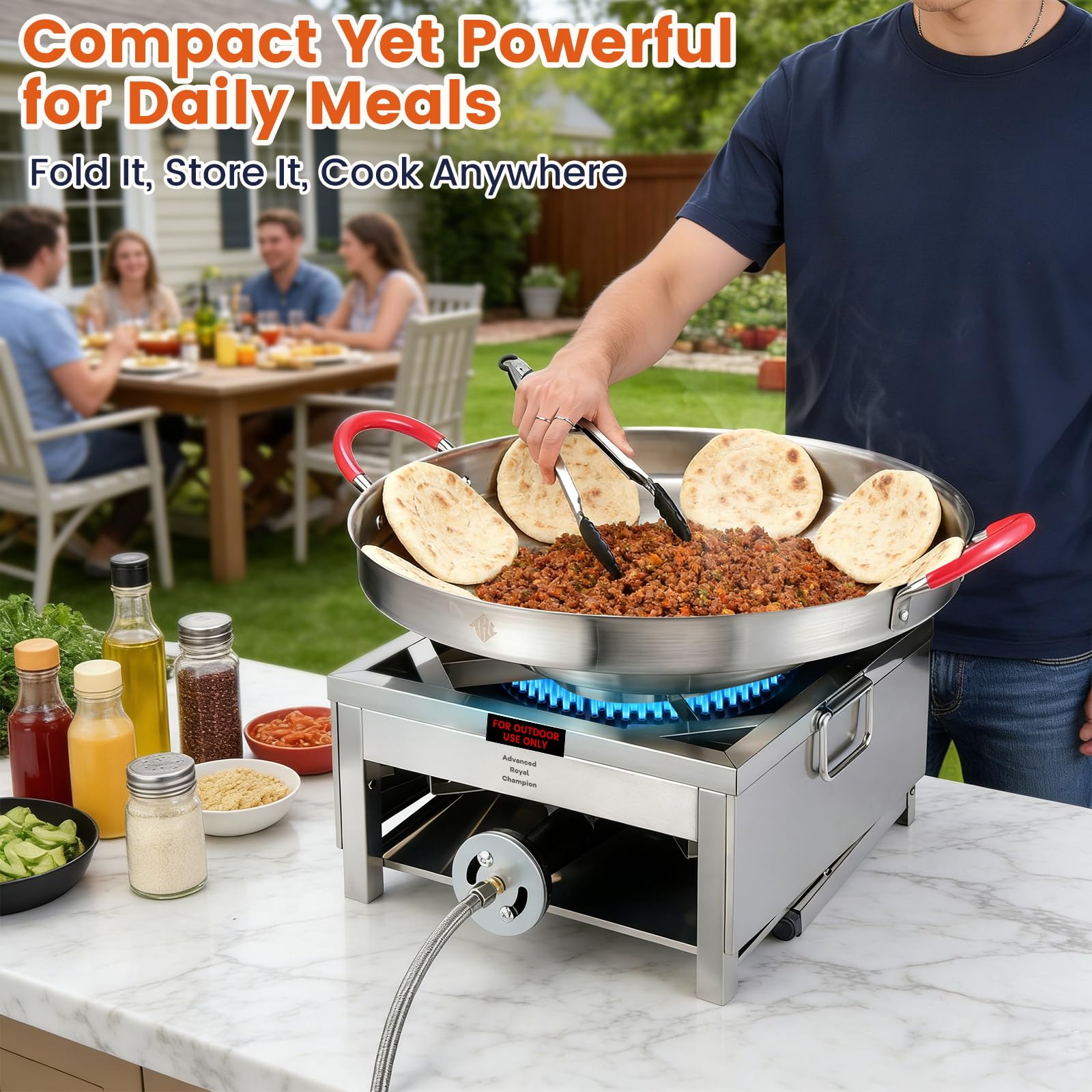 ARC - Quemador de propano de 200,000 BTU con patas plegables, cocina de gas de acero inoxidable resistente para freír pavo, hervir mariscos y elaborar cerveza casera, regulador de alta presión de 20