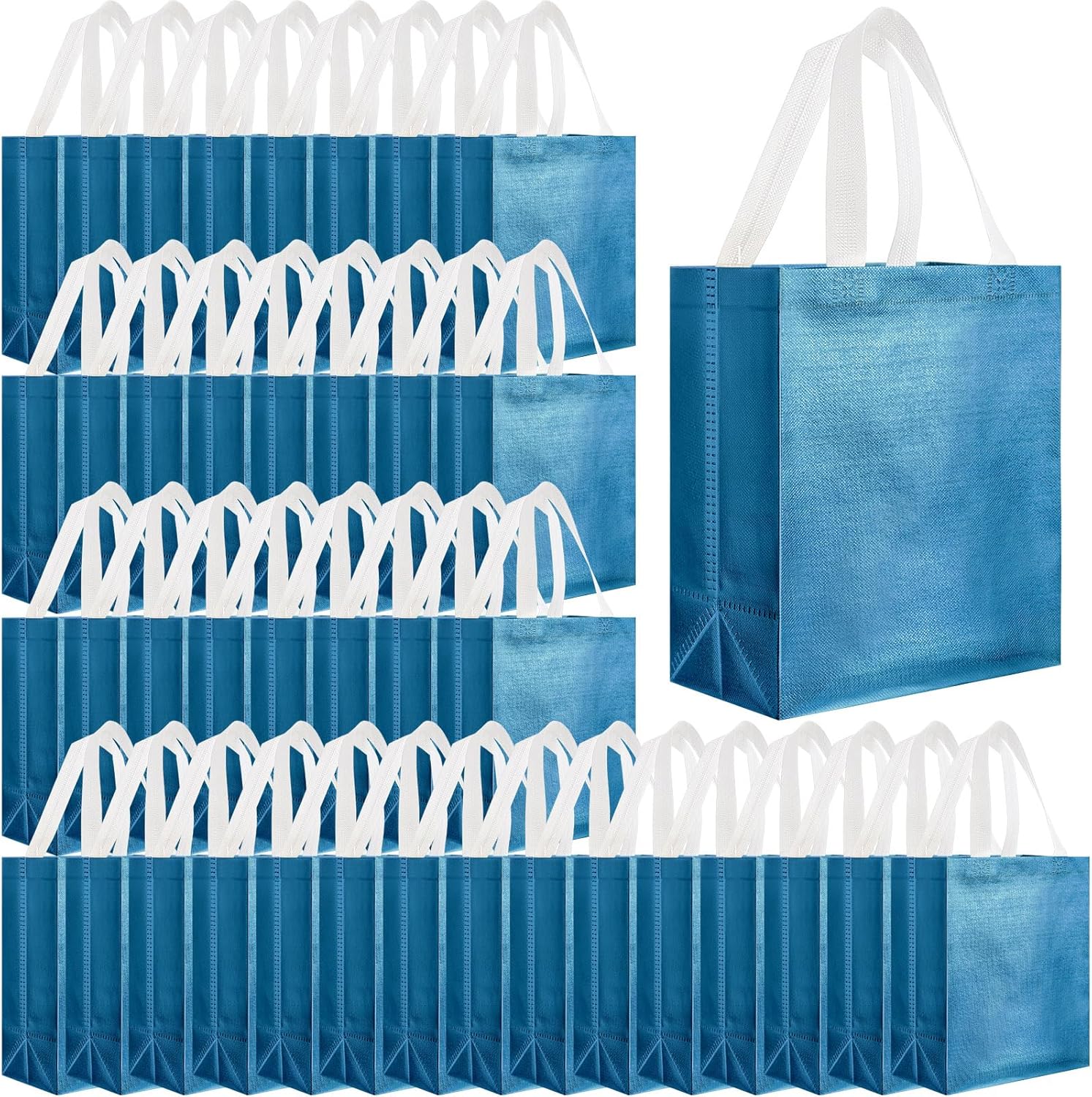 Eccliy 80 Pieces Gift Bags Set Glossy Reusable Tote with Handles Grocery Bags Bulk for Wedding, Bachelorette Party, Christmas(Medium,Lake Blue)