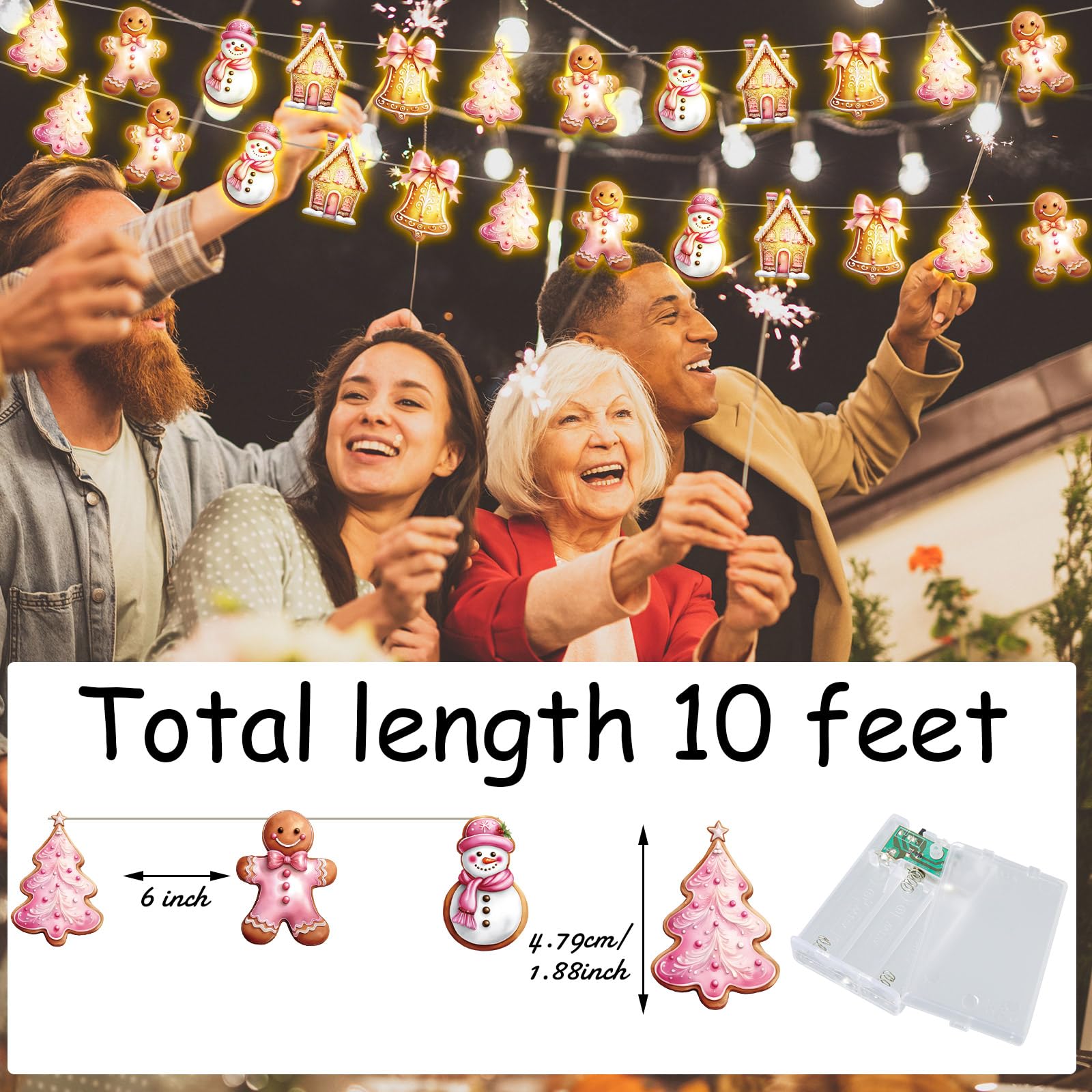 Ganeen Weihnachts-Lichterkette, 20 LEDs, 3 m, niedliche hängende Lichterkette für Weihnachtsbaum, batteriebetrieben, für den Innenbereich, Urlaub, für Weihnachten, Party, Dekorationen, Kaminsims