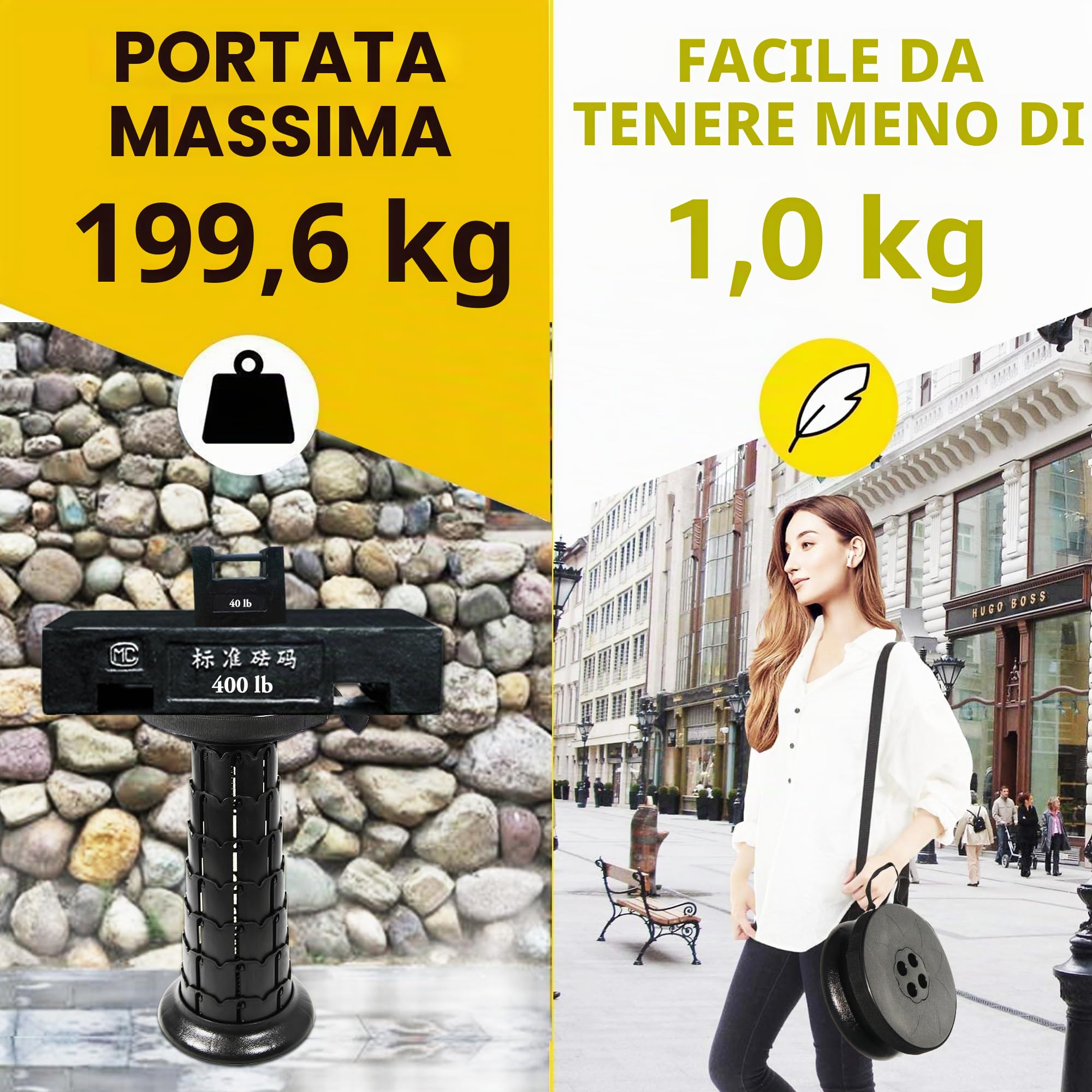 ALEVMOOM Sgabello Pieghevole Portatile, Sgabello Telescopico Regolabile In Altezza 9-52cm, Sgabello Da Campeggio Per Pesca Campeggio Escursione Trekking Interna