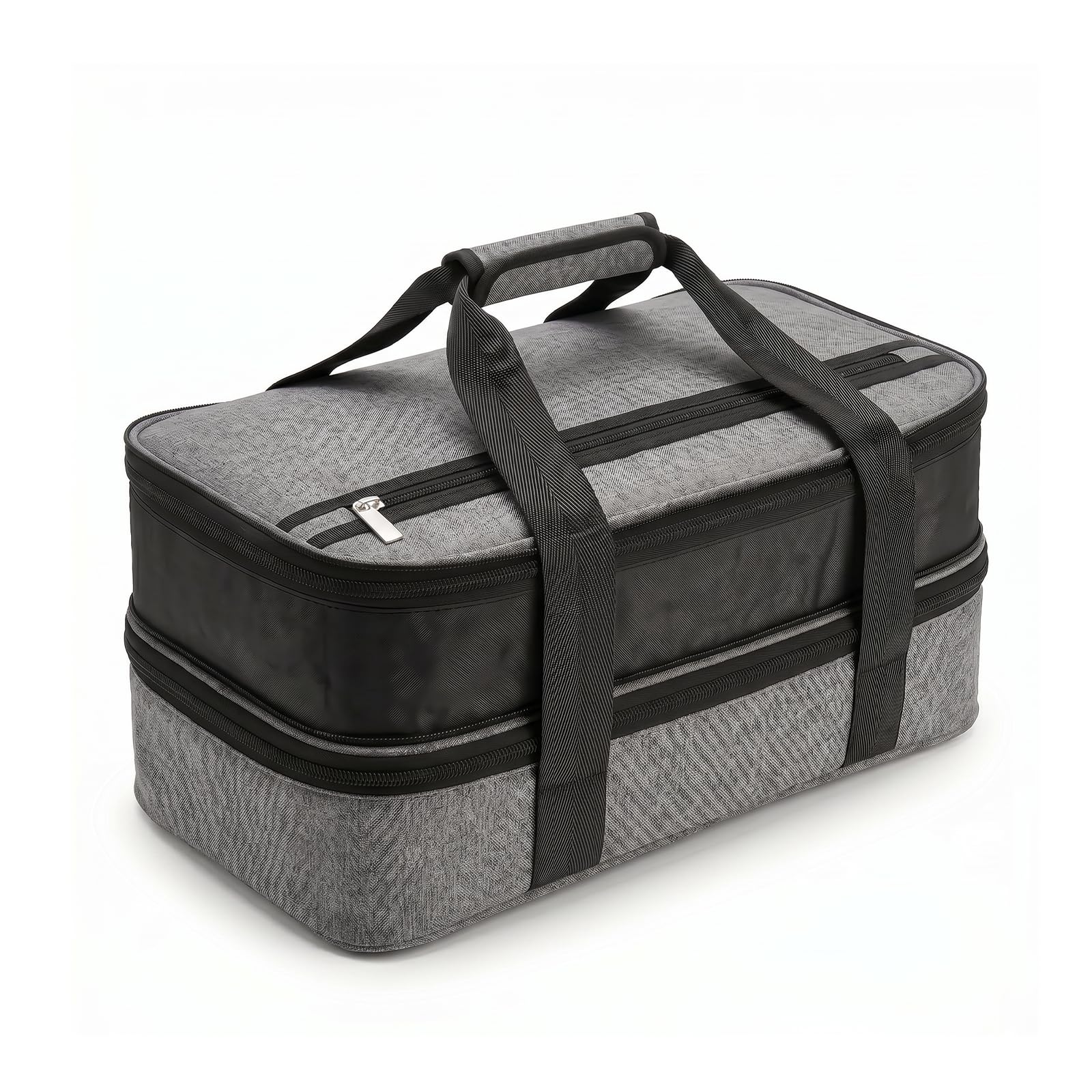 DOWAN Insulated Casserole Carrier for 9x13 Baking Dish - Expandable Double Decker Food Carrier Bag for Hot or Cold Food, Thermal Lasagna Lugger Tote for Potluck, Picnic, Party &amp; Travel - Grey