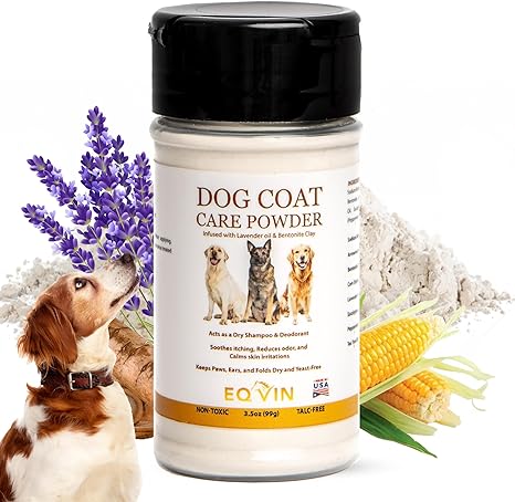 Dog Coat Care Powder | Made in USA | Waterless Dry Shampoo & Deodorizer for Smelly Dogs, Anti-Itch Relief for Dry Itchy Skin, No Rinse Formula with Lavender Oil & Bentonite Clay