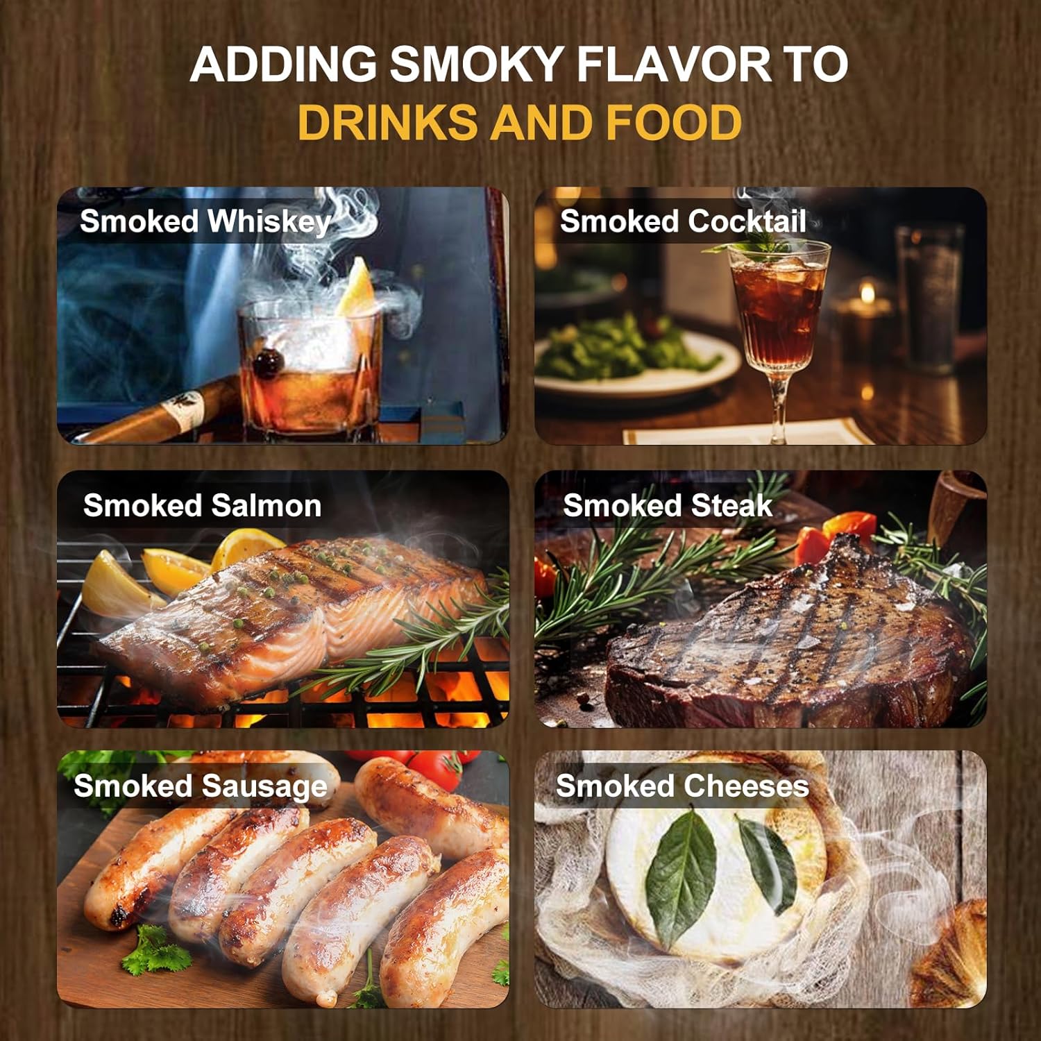 Smoking Wood Chips with 6 Flavors,Wood Chips for Smoker Cocktails Whiskey Smoking Gun,Including Cherry, Apple, Hickory, Pear, Mesquite, Oak,5.29oz/Bag
