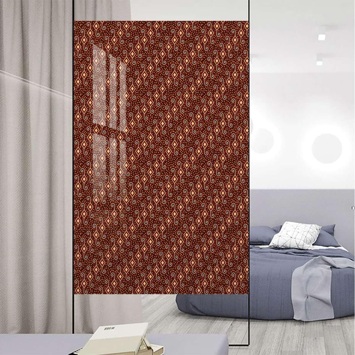 Brown Window Privacy Film Glass Sticker Decal Geometric Decorative Texture Opaque Window Sticker Glass Film for Home Retro Style 35.4Wx59L-inch