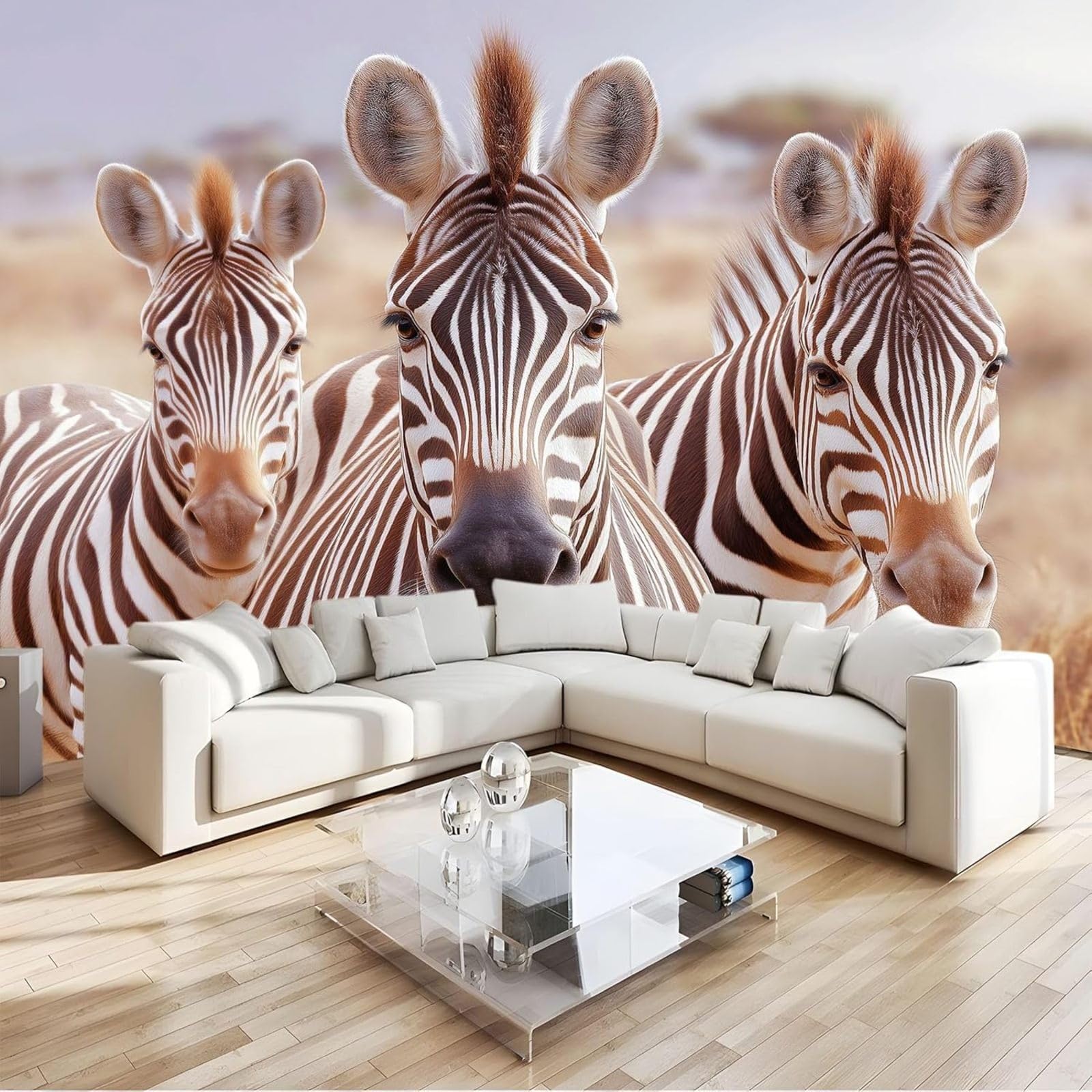 Multicolored Hyperrealistic Animal Photo Wallpaper, Grassland Zebra Wall Mural, Non-woven Modern Wall Decoration for Living Room, Bedroom & Office, 200cm x 140cm Stickers - Frameless Painting - Poster