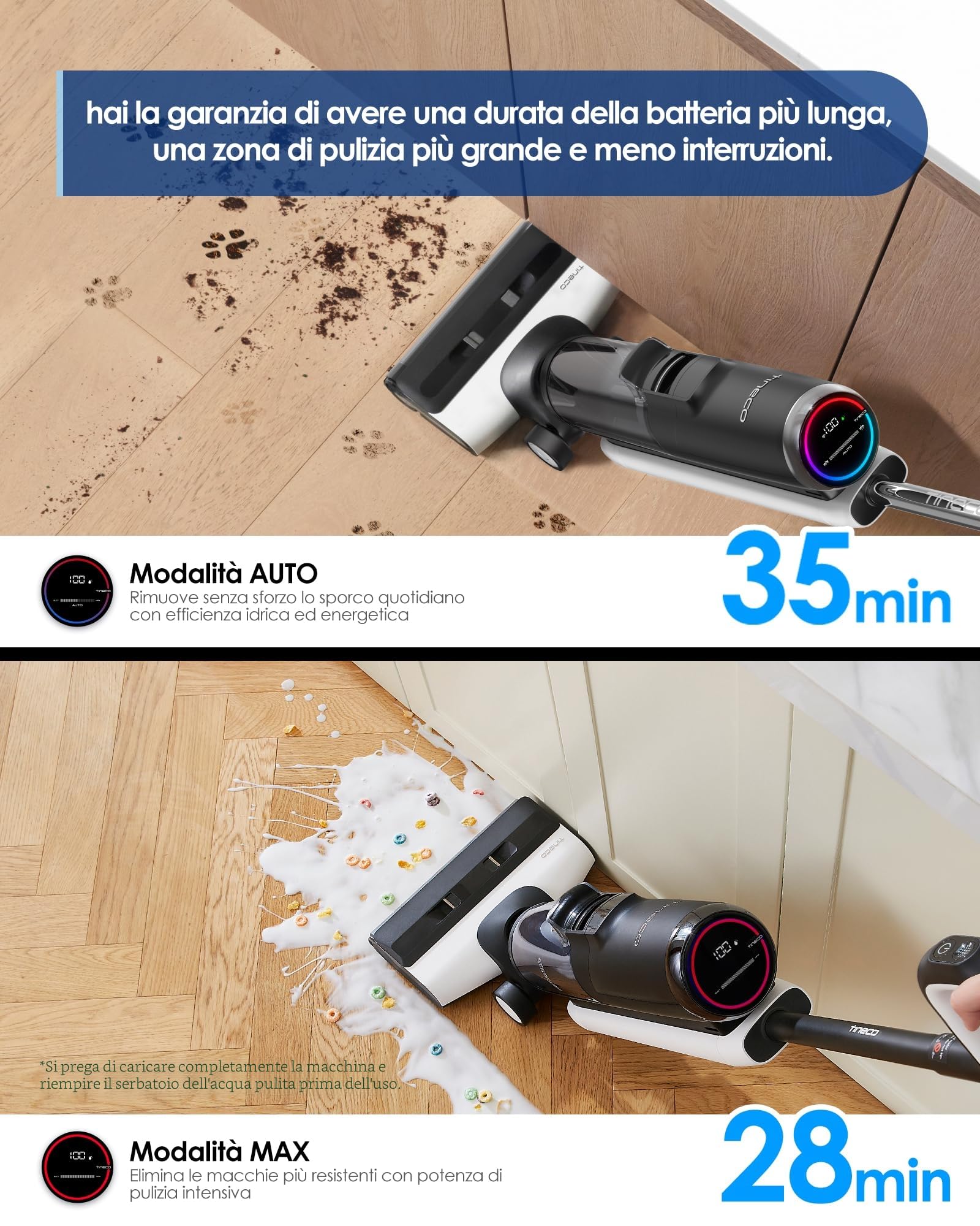 Tineco FLOOR ONE S5 Aspirapolvere Senza Fili Intelligente, Lavapavimenti, Pulizia per Pavimenti e Superfici Asciutti o Bagnati, Ottimo per Peli di Animali