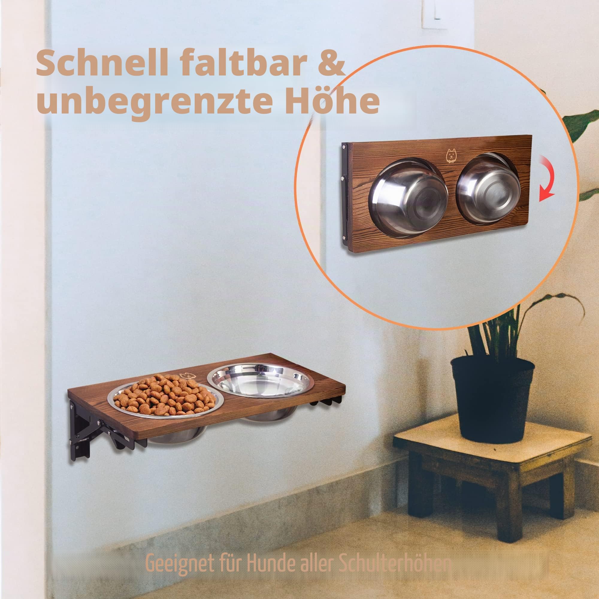 Faltbarer Hundenapf mit Ständer, erhöhter Futterspender für Hunde und Katzen, mittelgroße und große Hunde, 110 ml