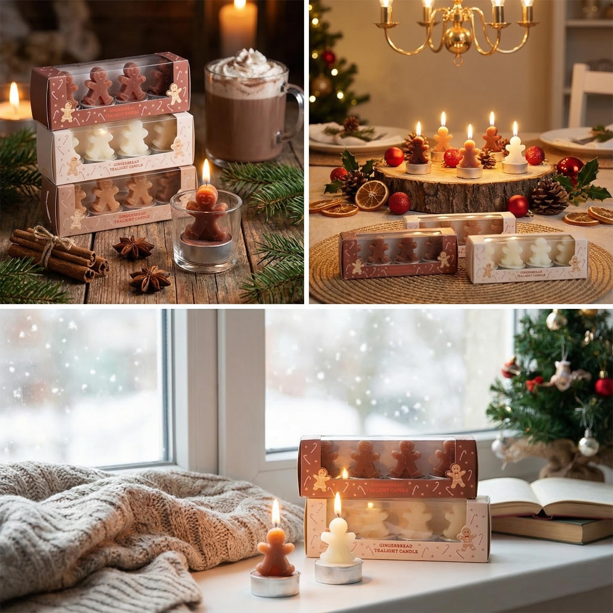 MIJOMA Zestaw świeczek typu tealight – 12 sztuk w zestawie upominkowym – świece dekoracyjne w kształcie piernika – dekoracja bożonarodzeniowa, adwent, dekoracja stołu, pomysł na prezent