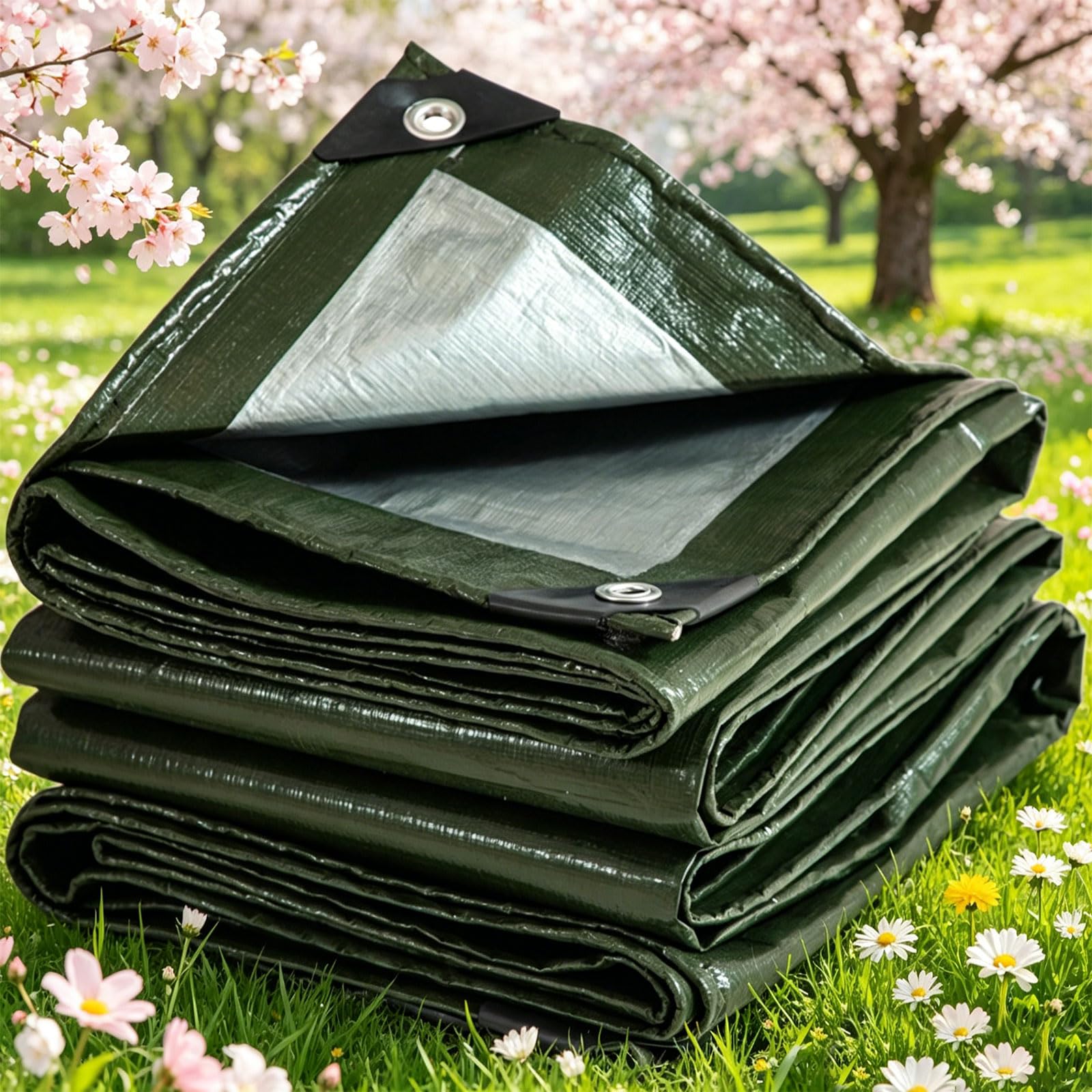 Tarpaulin Waterproof 310 x 370 cm UV Resistant, Pe Material, Lightweight Tarpaulin Cover Sheet Reinforced Eyelets, Tear Resistant for Garden Furniture Camping, Green