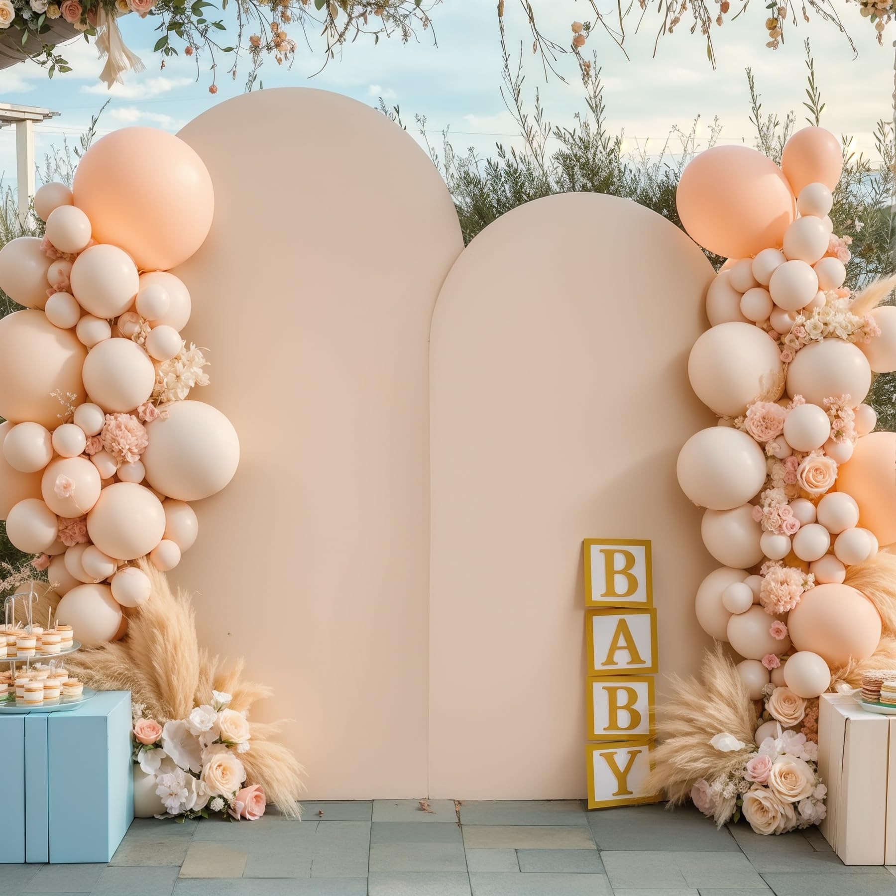 Nude Arch Covers Set of 2-7.2 and 6ft Nude Arch Backdrop Cover Spandex Wedding Metal Balloon Arch Stand Covers for Baby Shower Birthday Party Bridal