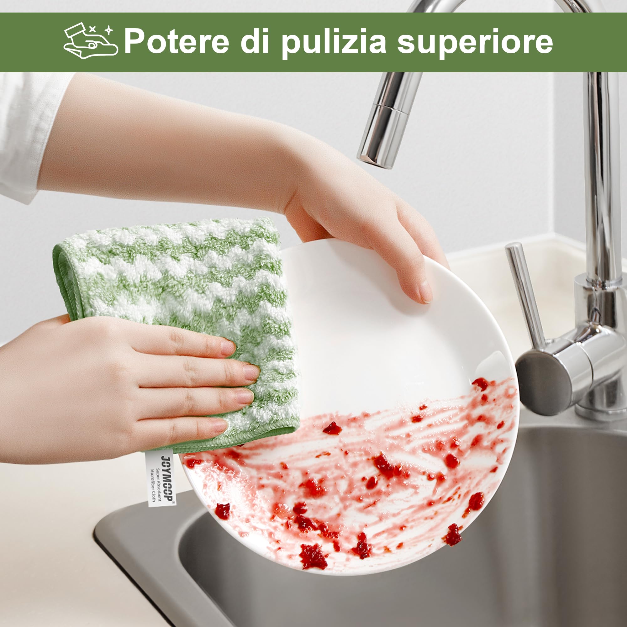JOYMOOP Kit Mocio Piatto e Secchio + 5 Panni + 18 Panni in Microfibra + 1 Ricarica, Sistema Pulizia Pavimenti Mani Libere, Lavabile Riutilizzabile