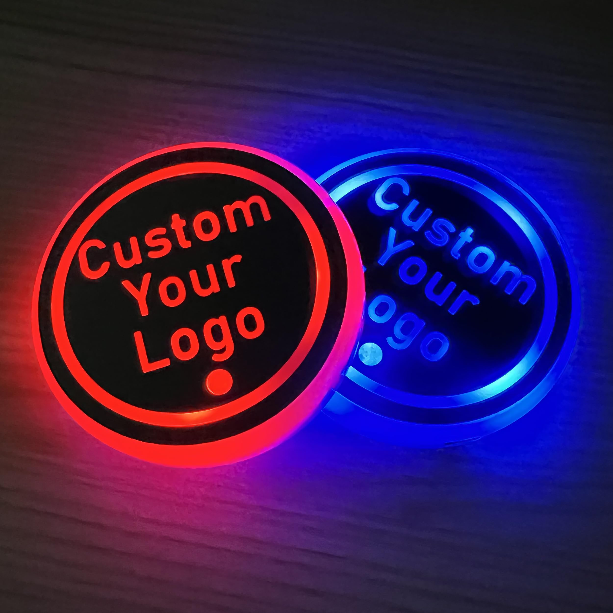 LZLRUN 2Pcs Custom Logo LED Car Cup Holder Light 7 Colors Changing USB Charging Mat Luminescent Cup Pad LED Interior Atmosphere Lamp