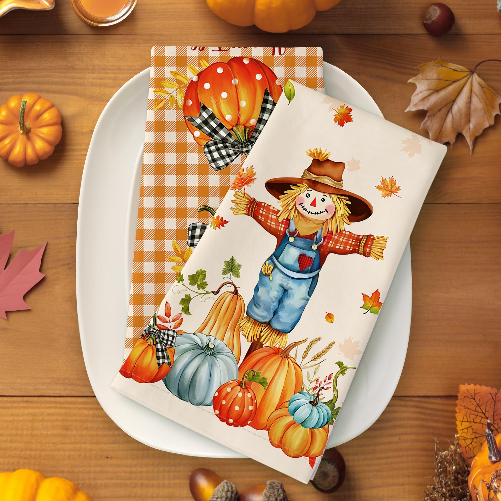 Arquiel Fall Thanksgiving Gnome Pumpkin Tea Towels, Cotton Kitchen Towel 48 × 70 cm - Image 4