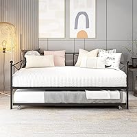 Vista 4 de Sofá cama con base de sofá cama nido con cabecero, soporte de listones de acero premium, base de colchón multifuncional, individual, negro