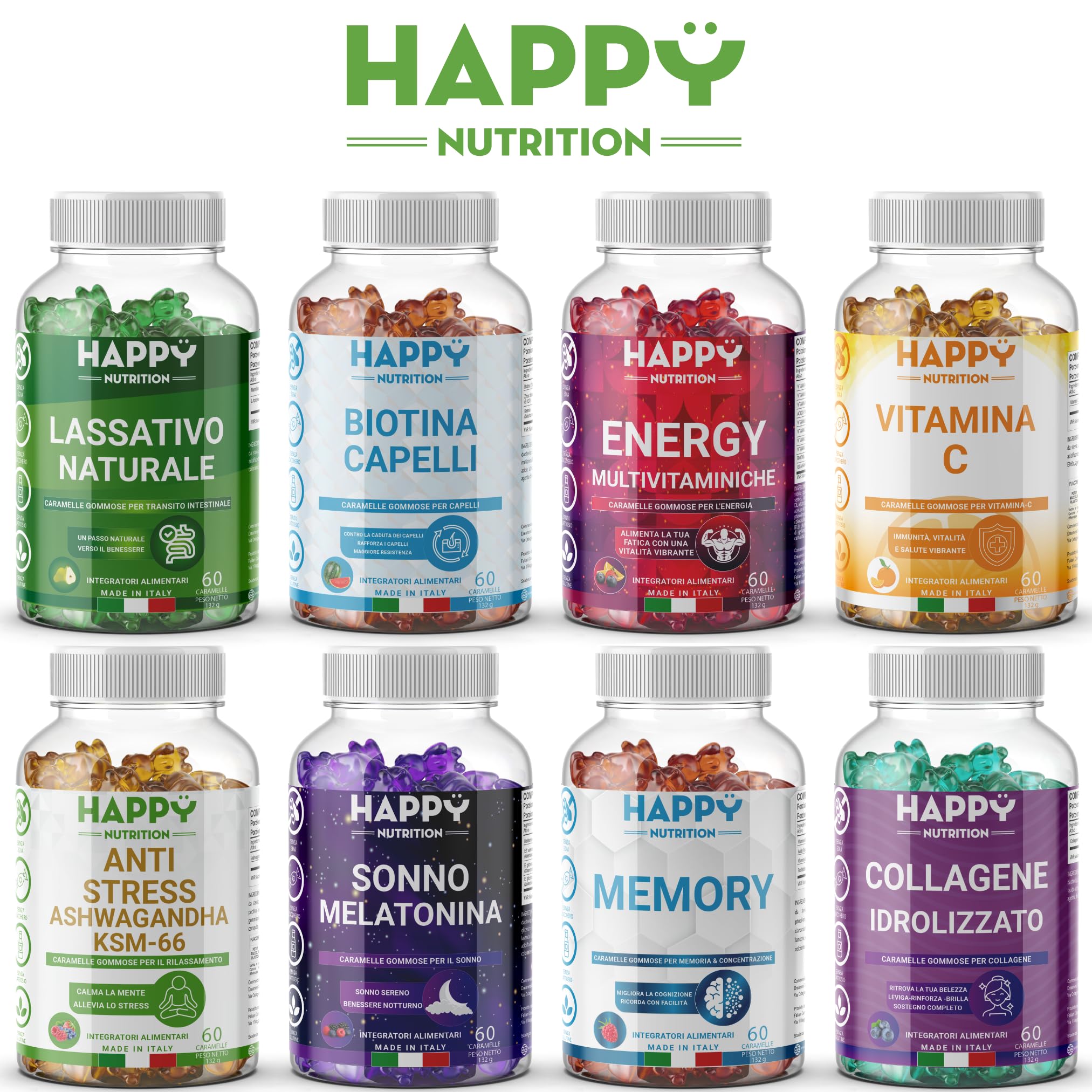 Happy Nutrition Caramelle Gommose Lassative - 60 Gummies al Gusto Pera - Lassativo Naturale Forte per Stitichezza - Integratori per Transito Intestinale - Lassativi Naturali per Andare di Corpo