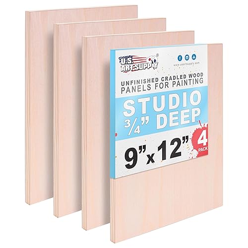 U.S. Art Supply 09" x 12" Unfinished Cradled Wood Panels