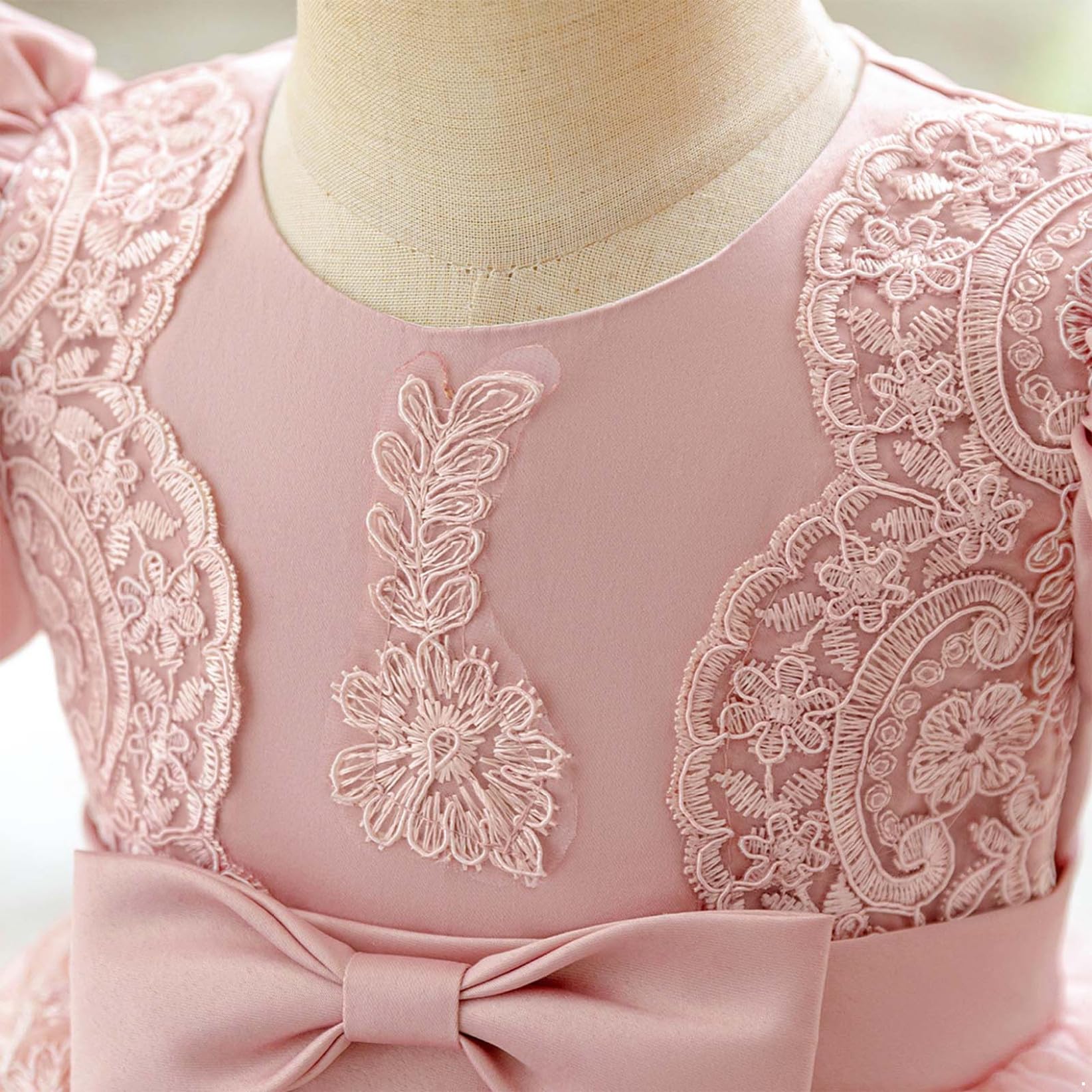 Vestito da Battesimo Bimba Neonata con Fiocco Maniche Corte a Sbuffo Abito Elegante da Principessa Tutu in Tulle per Festa di Compleanno Matrimonio Cerimonia