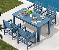 Vista 33 de SERWALL Juego de comedor de patio para 8, juegos de comedor al aire libre para 8 personas con 2 agujeros para sombrilla, mesas rectangulares Blanco