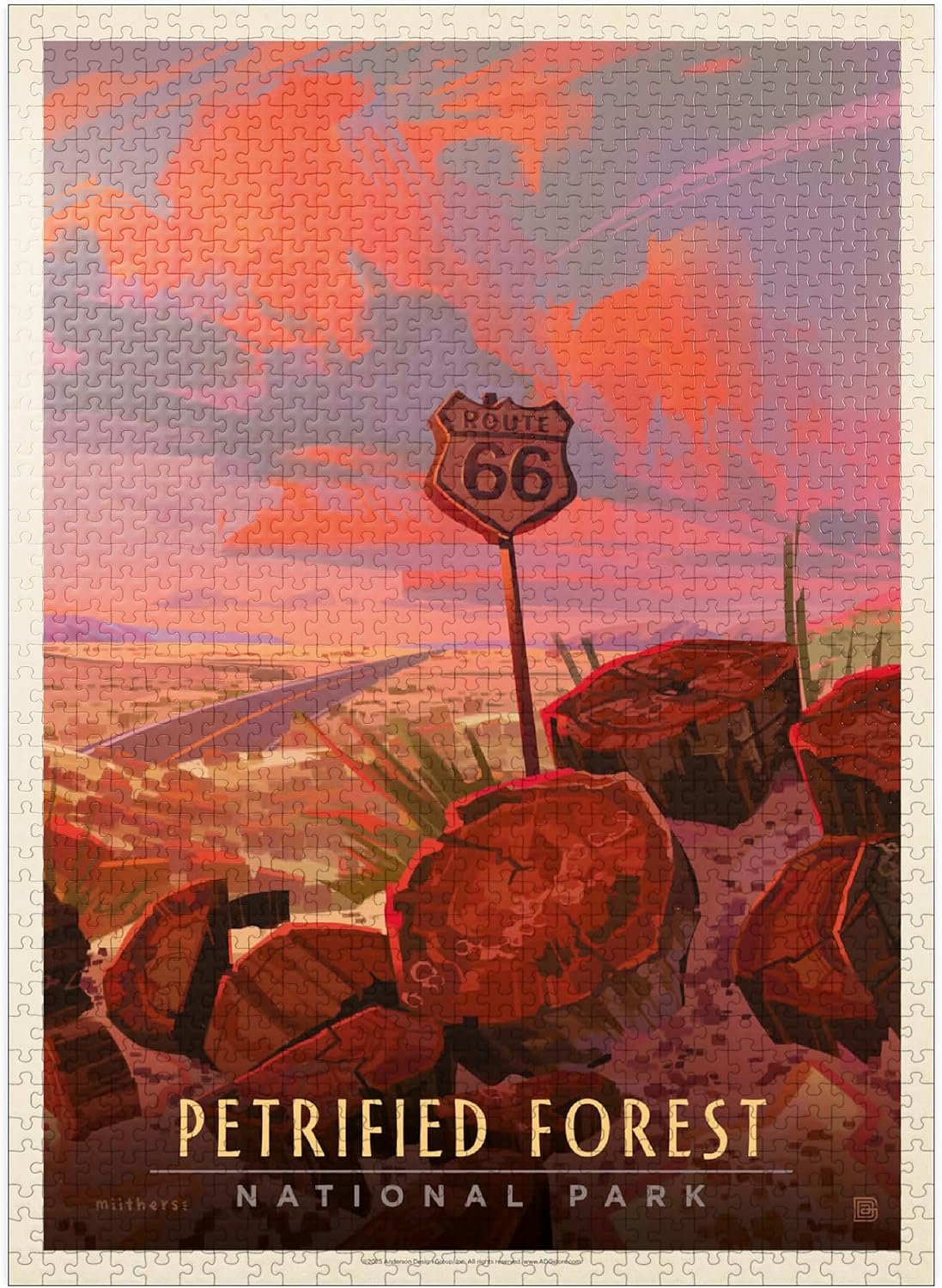 MyPuzzle Petrified Forest National Park: Route 66, Vintage Poster - Premium 1000 Piece Jigsaw Puzzle for Adults