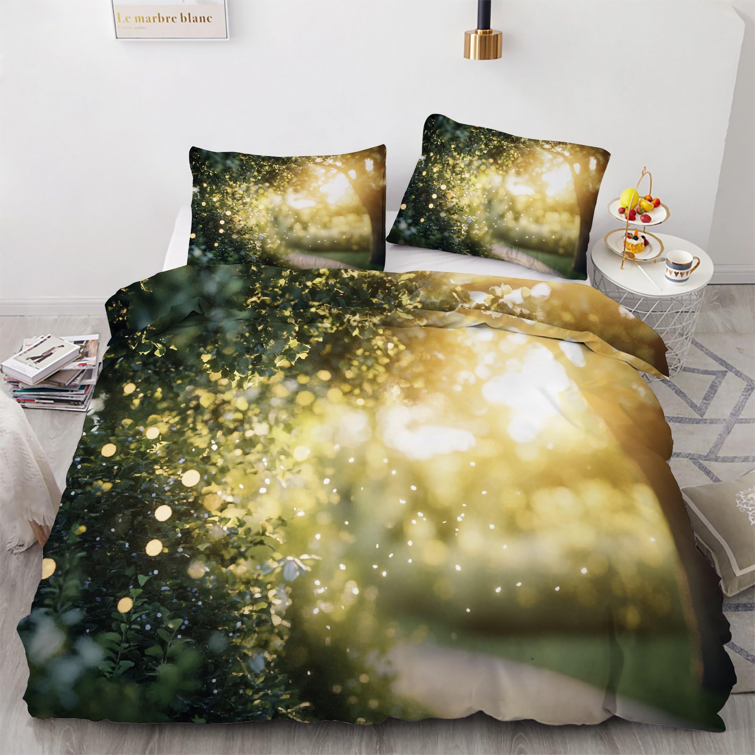 Parure de lit forêt 240x260 facile à changer grâce à sa fermeture éclair pratique