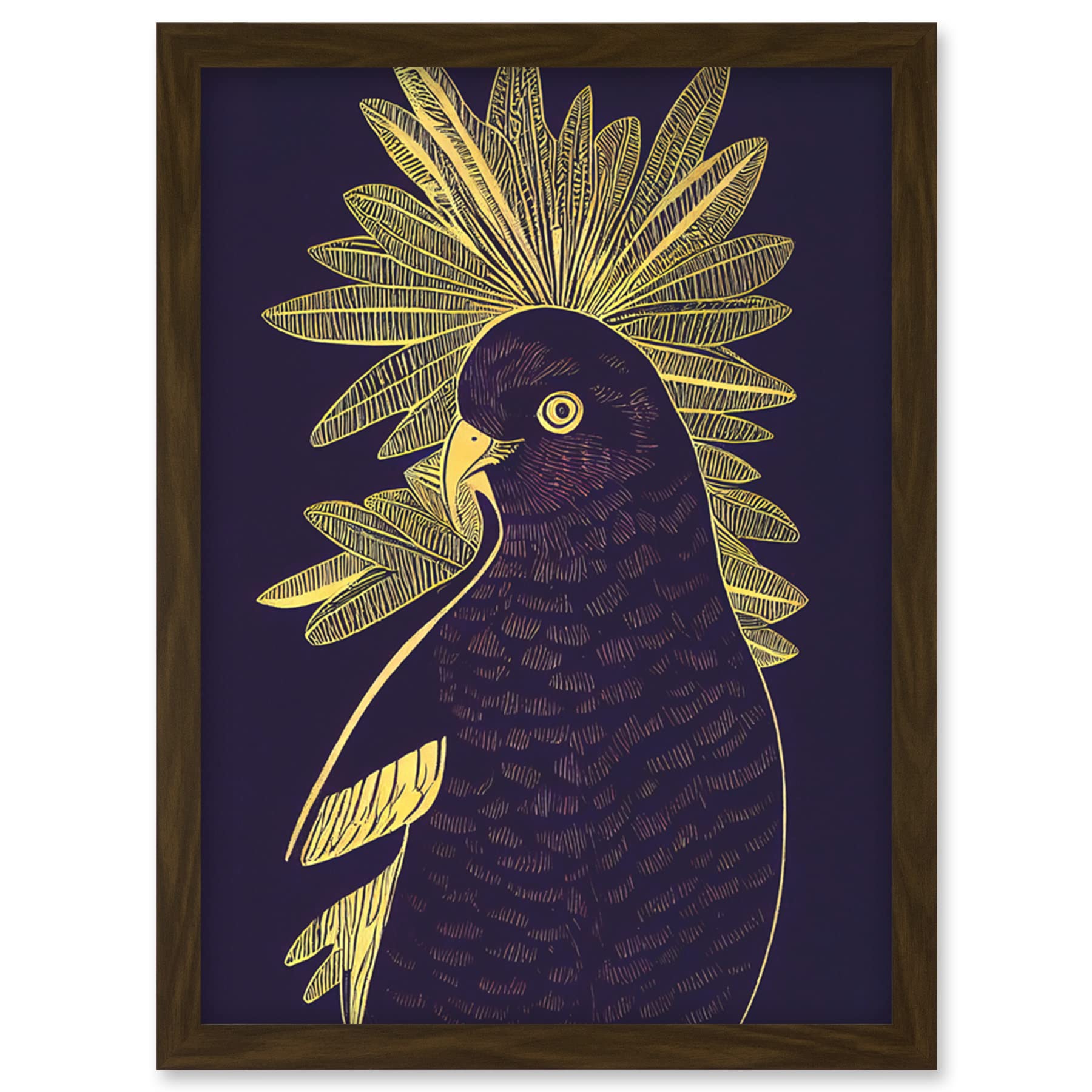 Artery8 Framed Wall Art Print A4 - Tropical Plant Illustration - Gold Frame