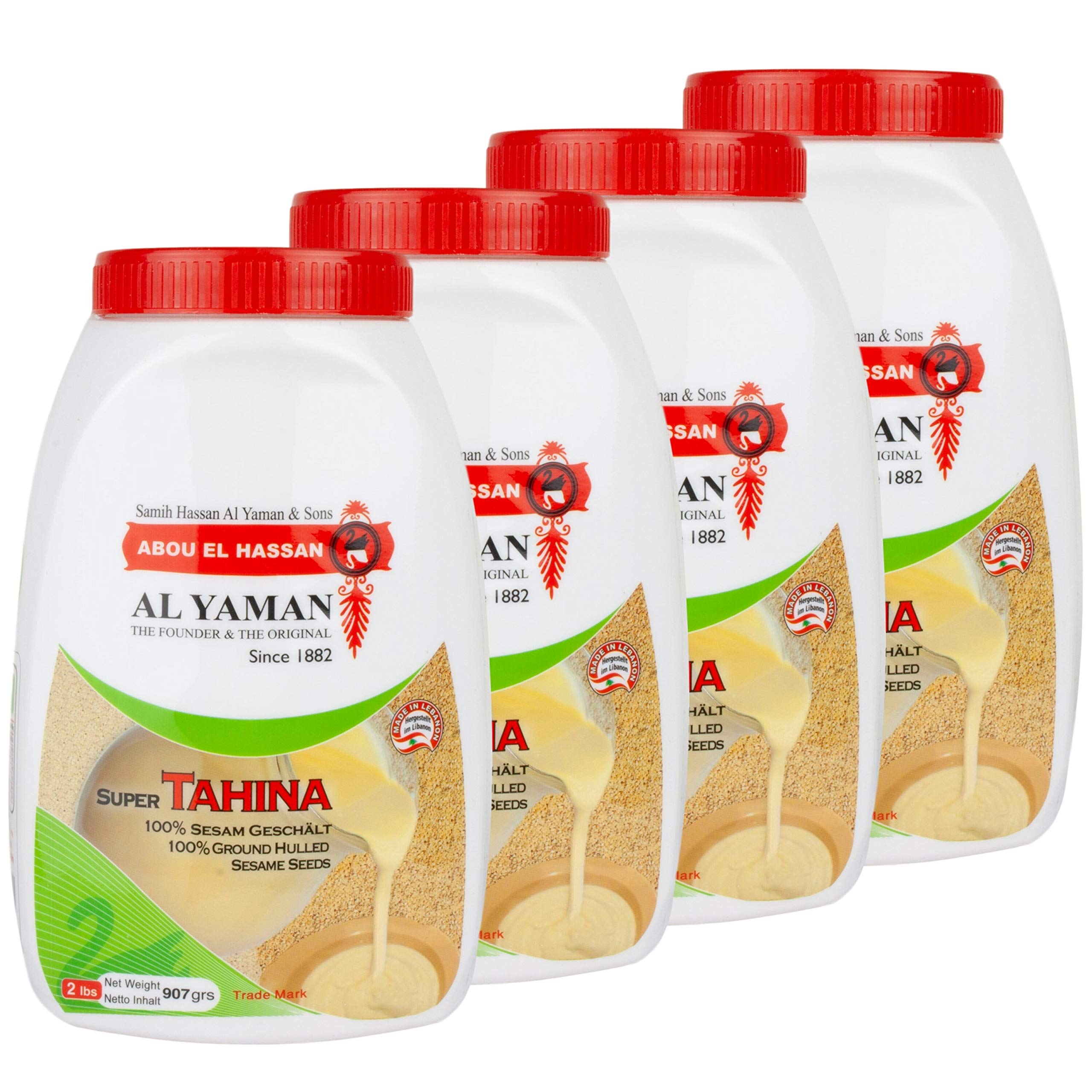 Al Yaman - Tahine Arabische Sesampaste - Orientalische Tahini aus fein gemahlenen Sesamkörnern im 4er Set á 907 g Packung