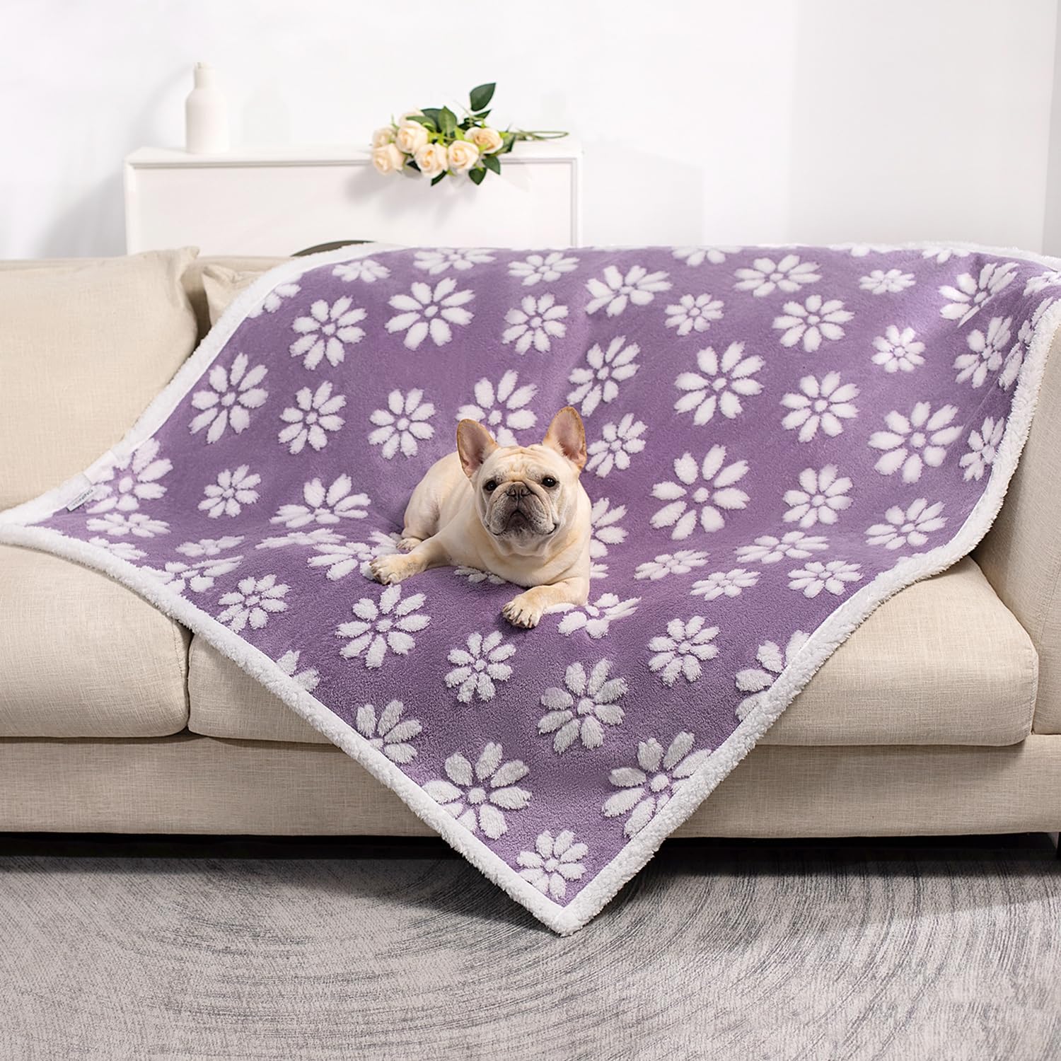 Yaning Waterproof Blanket for Dog Cat or Adult, Cute 3D Textured Flower Dog Blanket for Bed Couch Sofa, Soft Liquid Pee Proof Pet Furniture Protector,